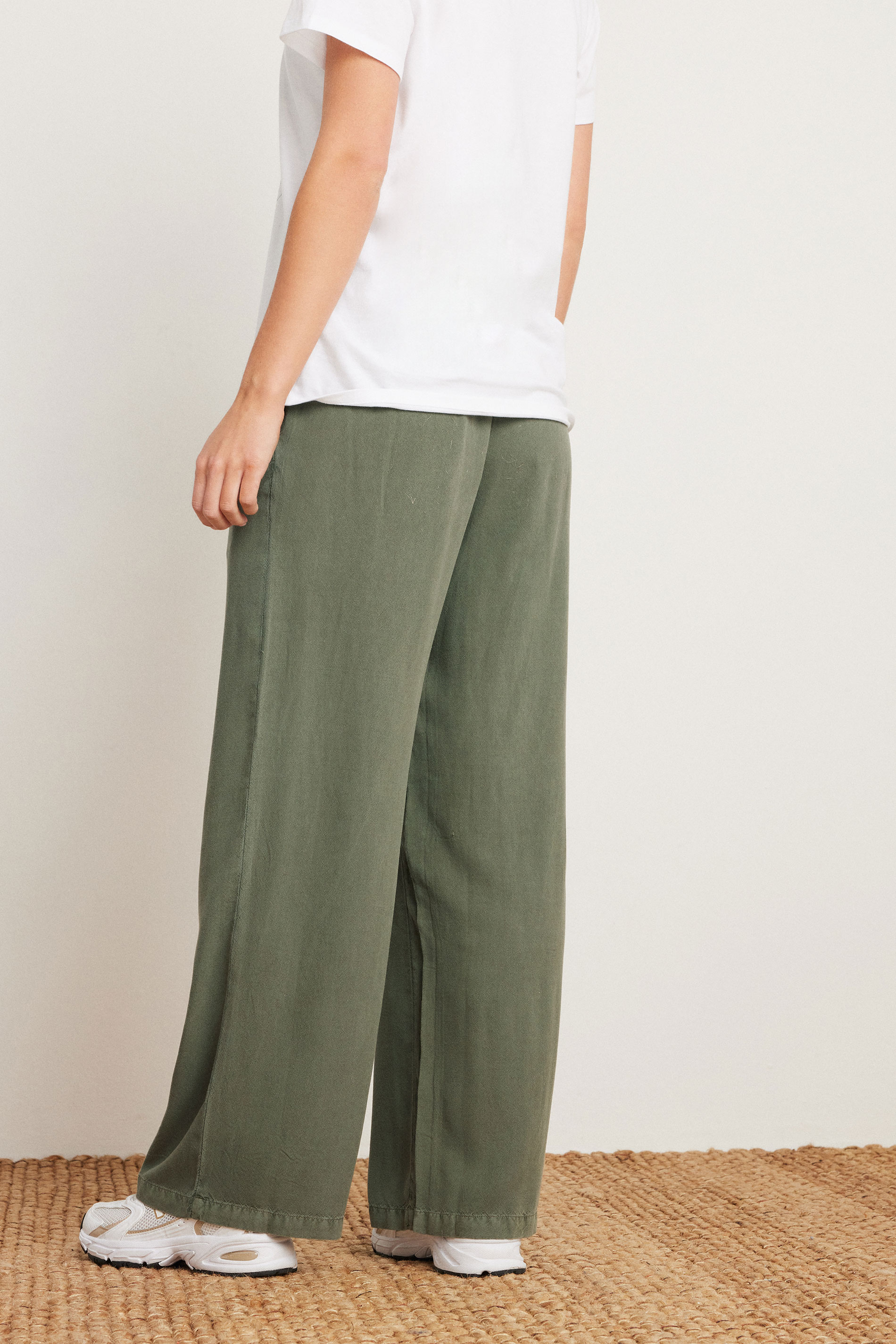 PixieGirl Petite Women's Khaki Green Acid Wash Wide Leg Trousers | PixieGirl 5