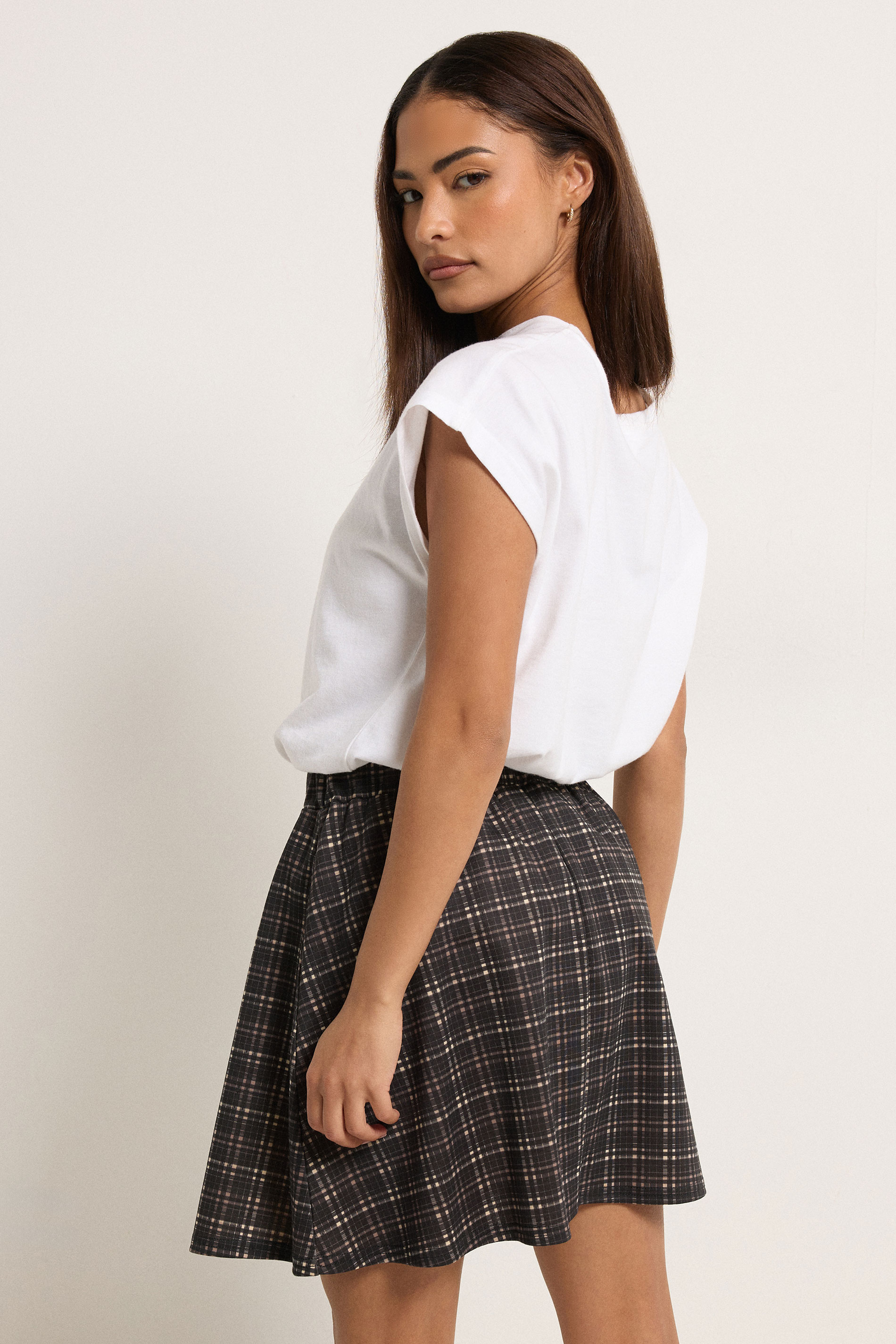 PixieGirl Petite Women's Chocolate Brown Check Mini Skirt | PixieGirl