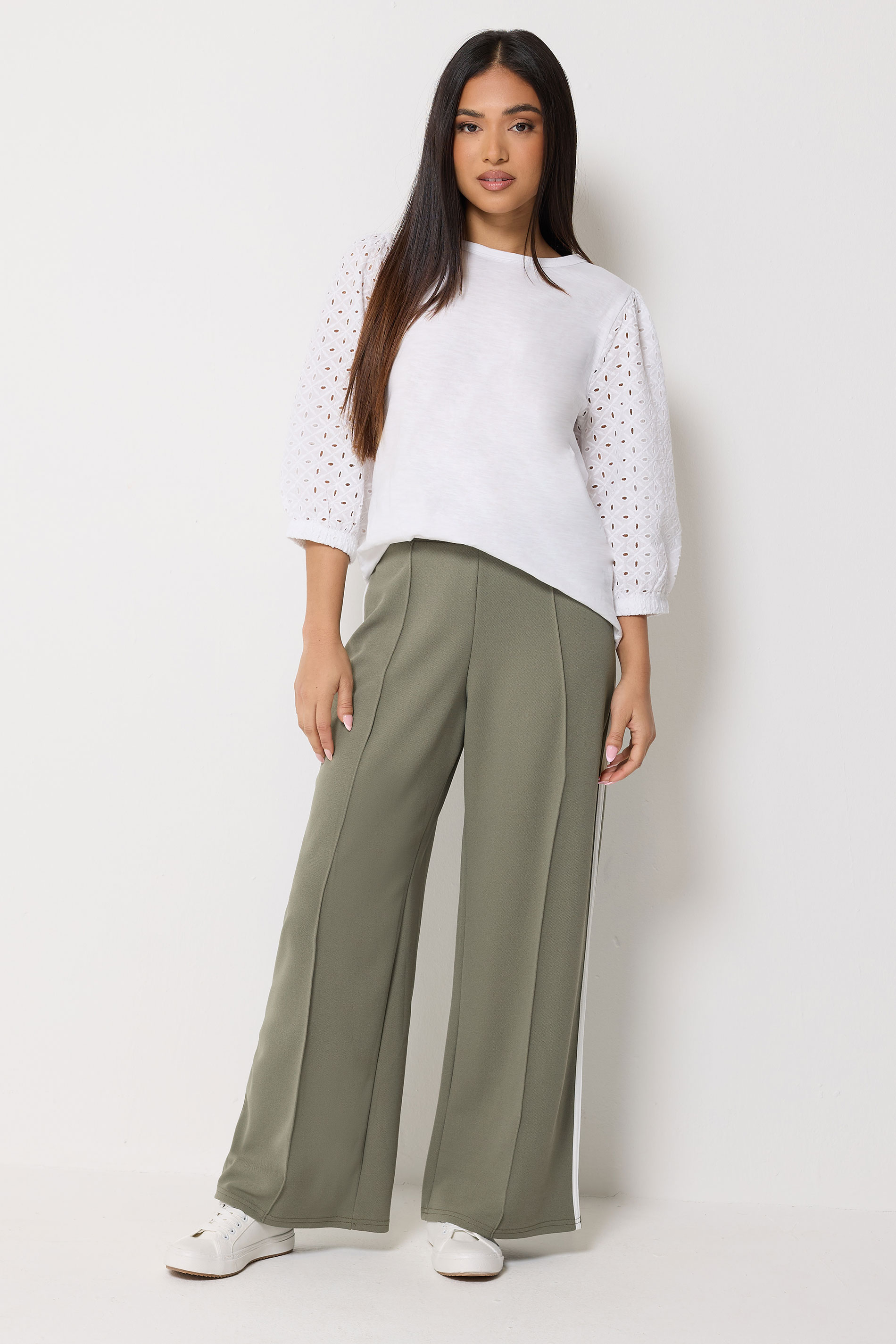 M&Co Petite Khaki Green Pintuck Trousers | M&Co 3