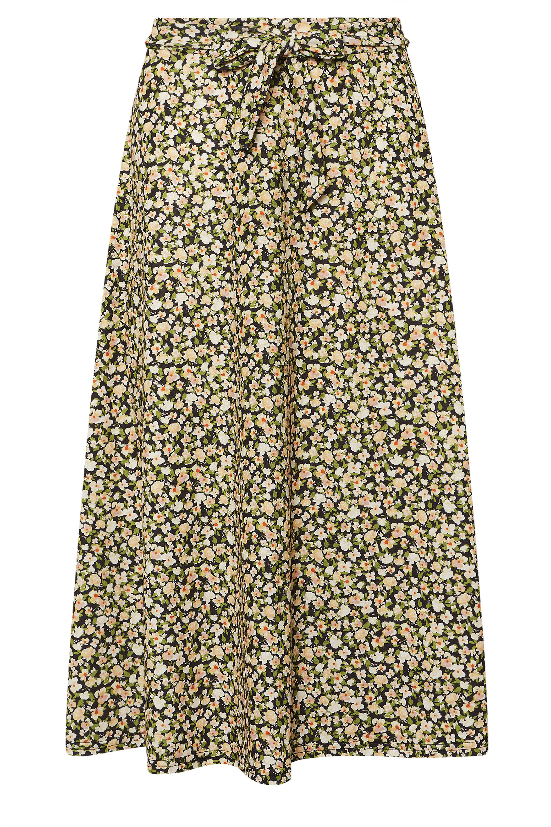 PixieGirl Petite Women's Black Floral Belt Tie Midi Skirt | PixieGirl 5