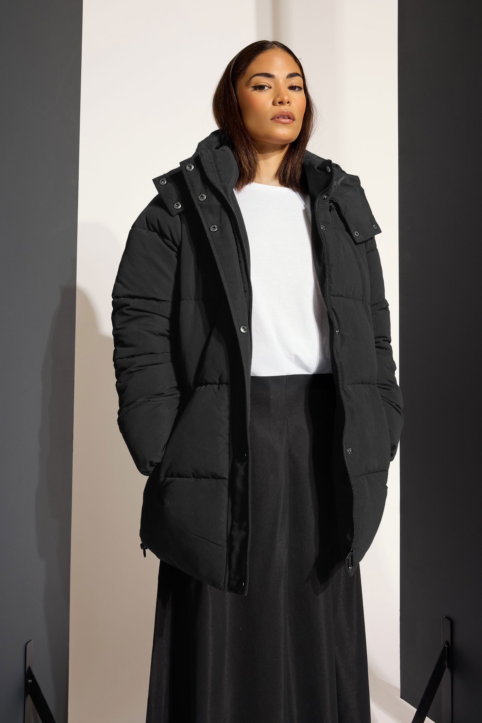 PixieGirl Petite Women's Black Padded Midi Coat | PixieGirl 1