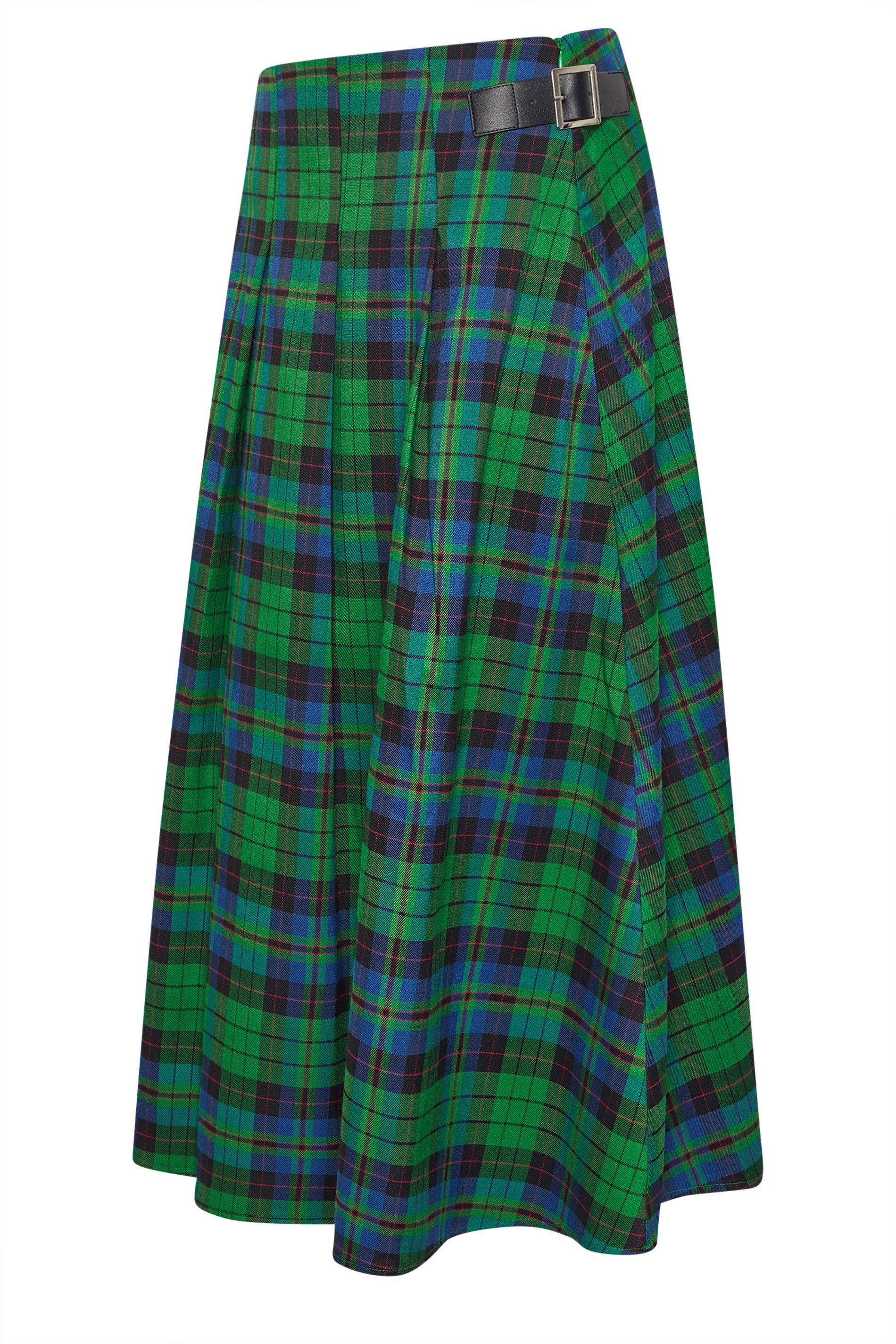 PixieGirl Petite Women's Green & Blue Check Midi Skirt | PixieGirl 2