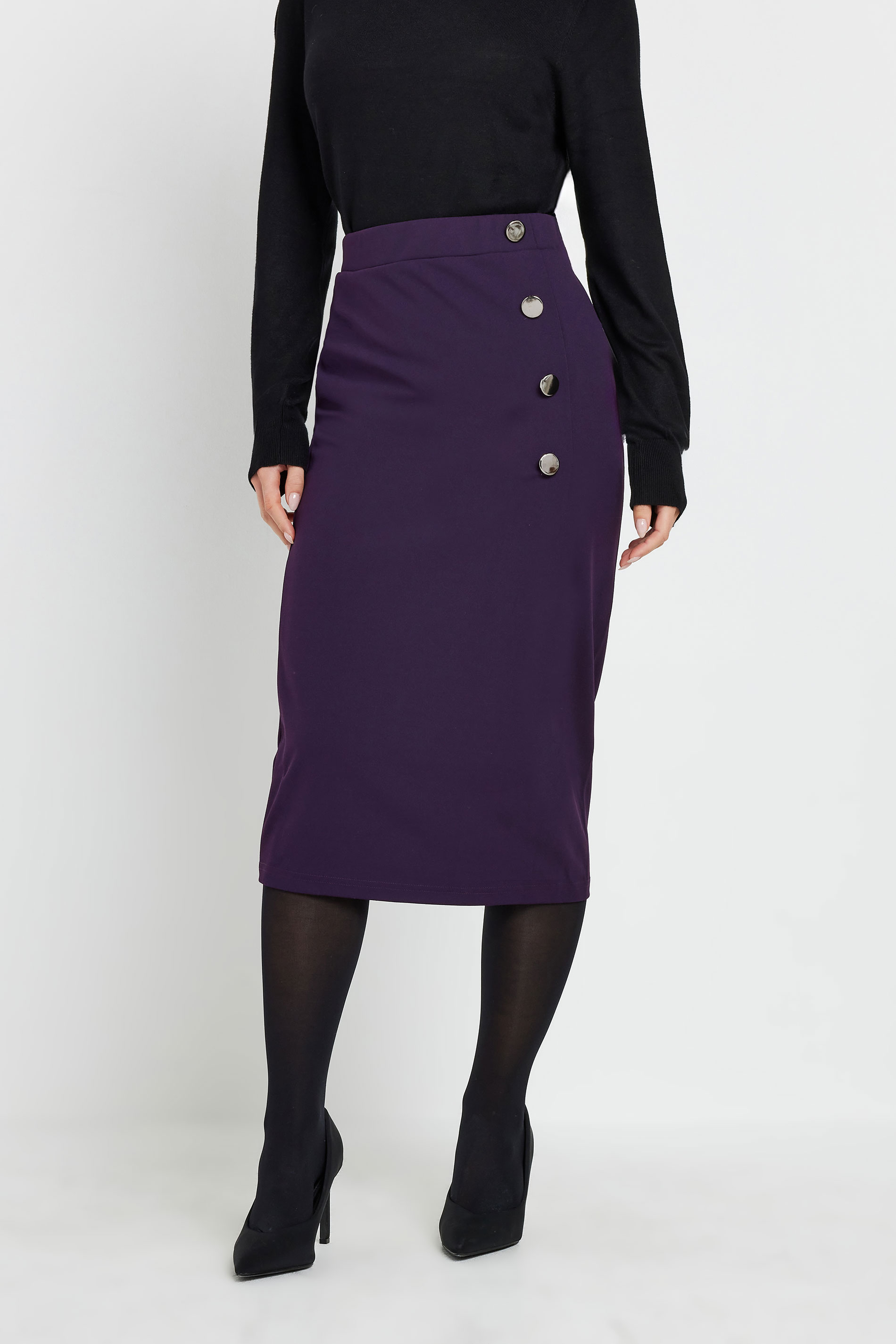 M&Co Petite Berry Purple Button Detail Midi Skirt | M&Co 3