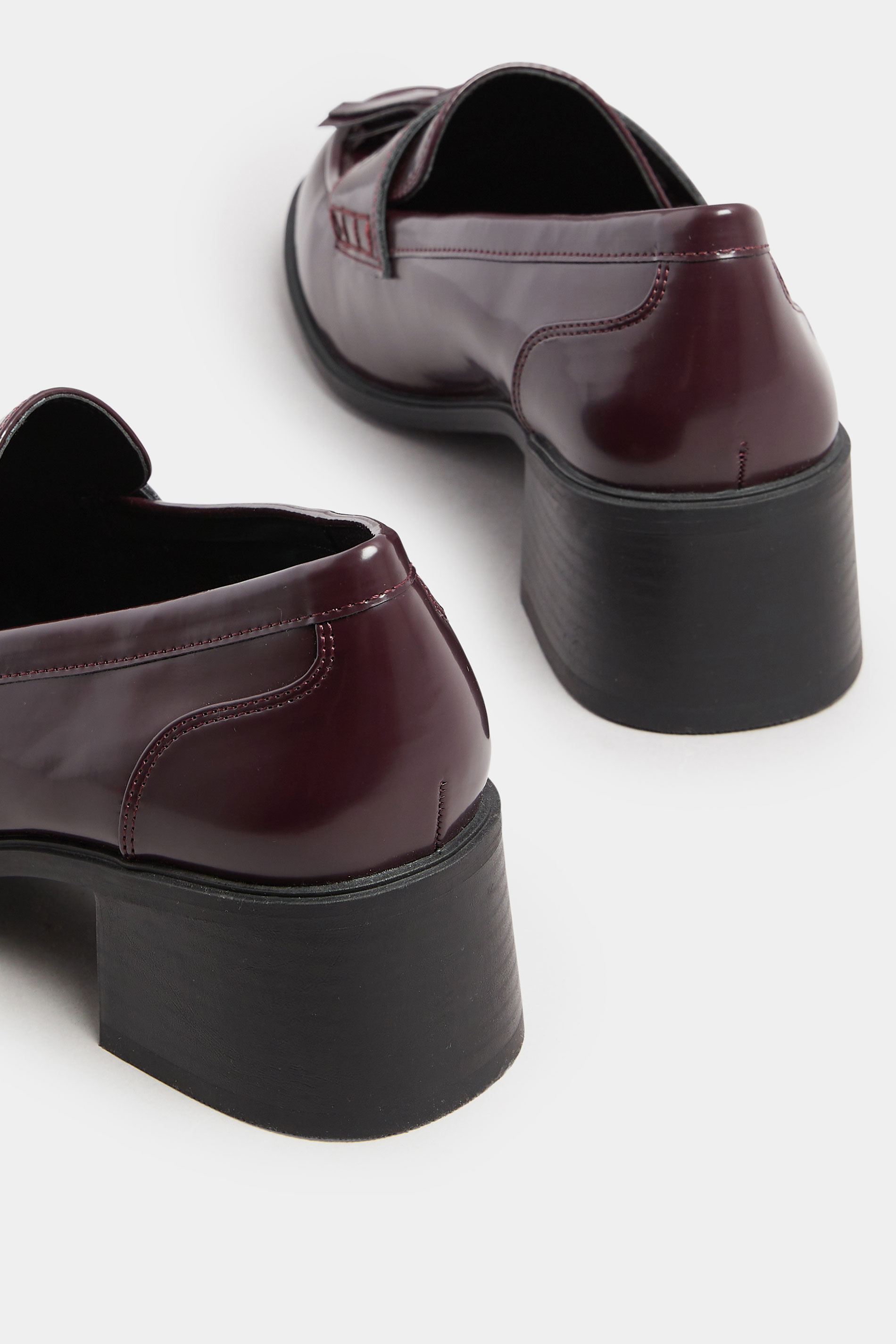Burgundy Red Patent Heeled Tassel Loafers In Extra Wide EEE Fit | Yours Clothing 5