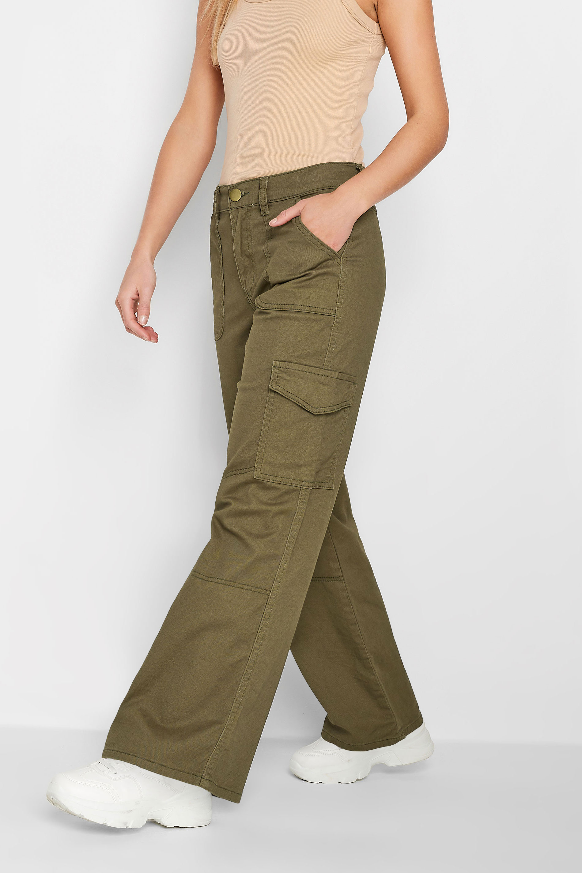 Faux Leather Cargo Trousers In Khaki - Blush Boutique