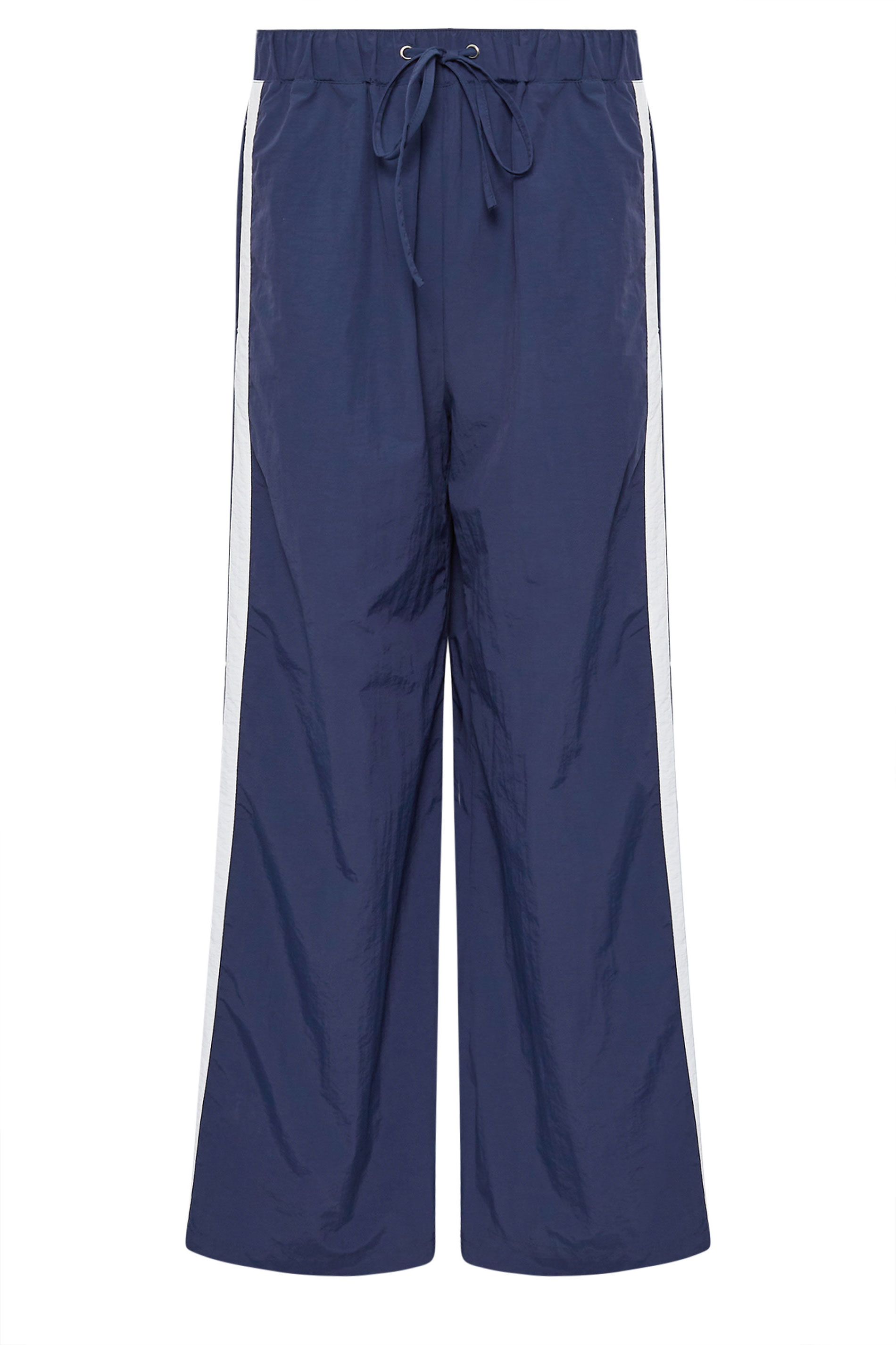 PixieGirl Petite Women's Navy Blue Side Stripe Parachute Wide Leg Trousers | PixieGirl 6