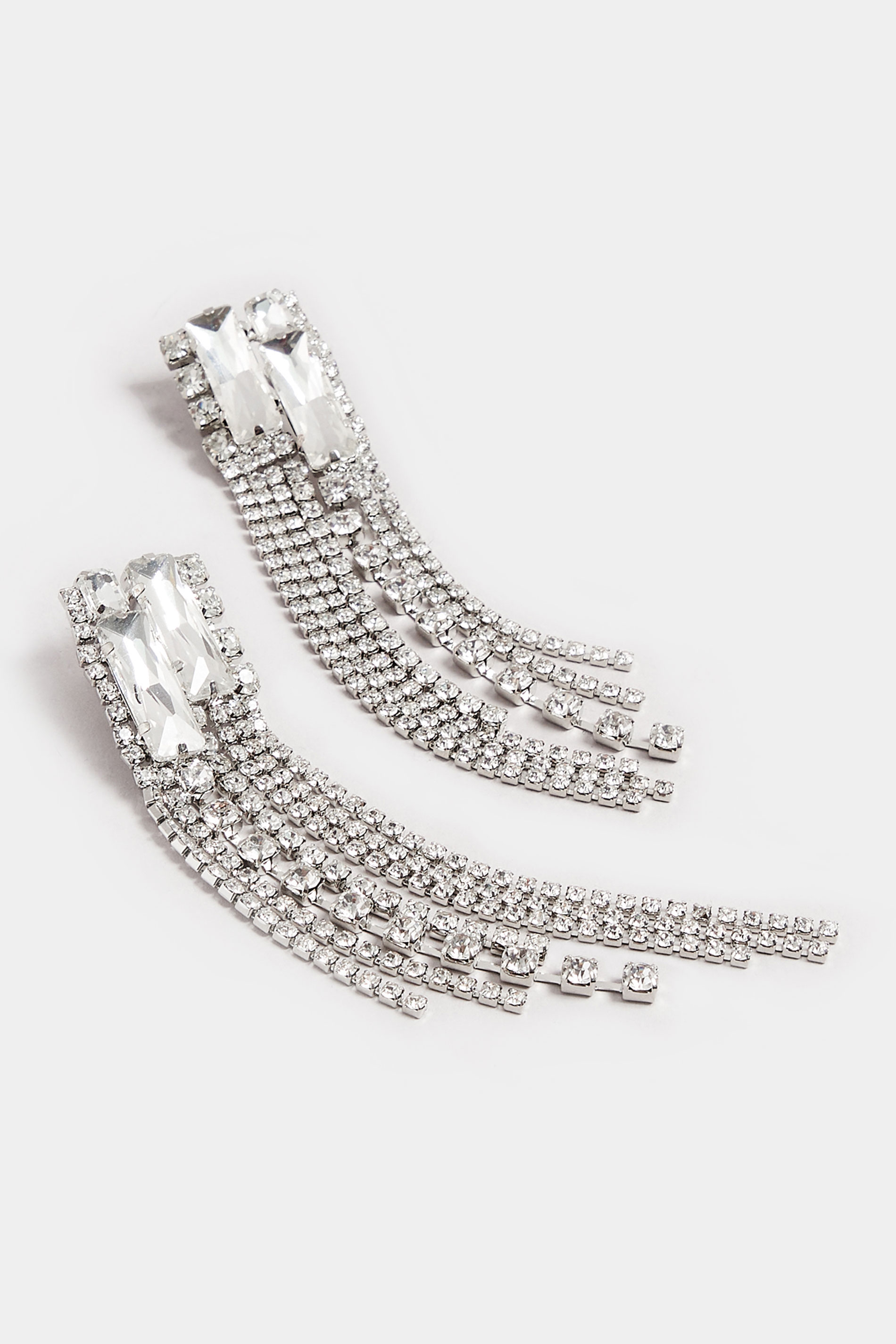 Silver Tone Long Diamante Drop Earrings | Yours Clothing 3