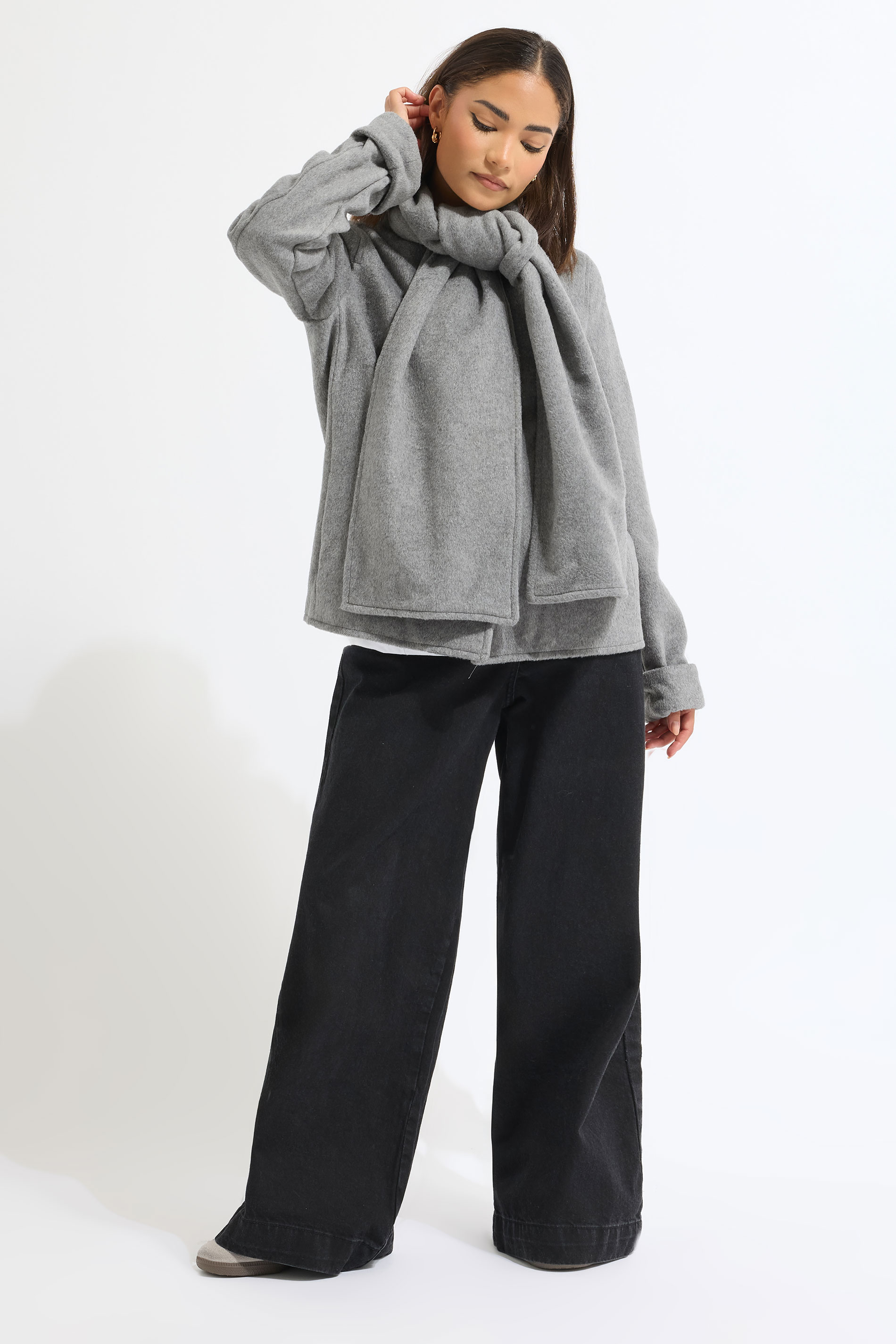 PixieGirl Petite Women's Dark Grey Formal Scarf Coat | PixieGirl 2