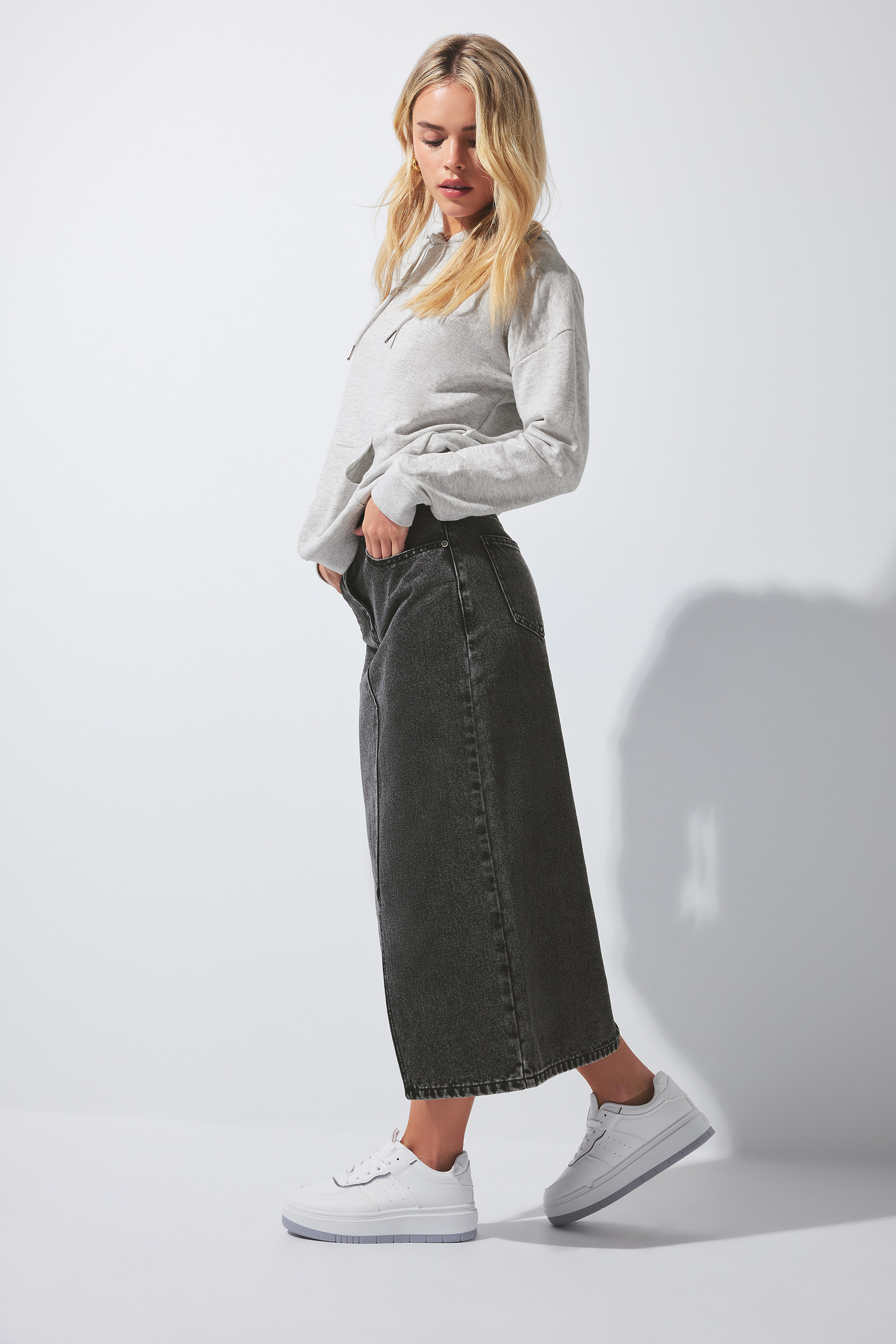 PixieGirl Black Denim Midi Skirt | PixieGirl 2