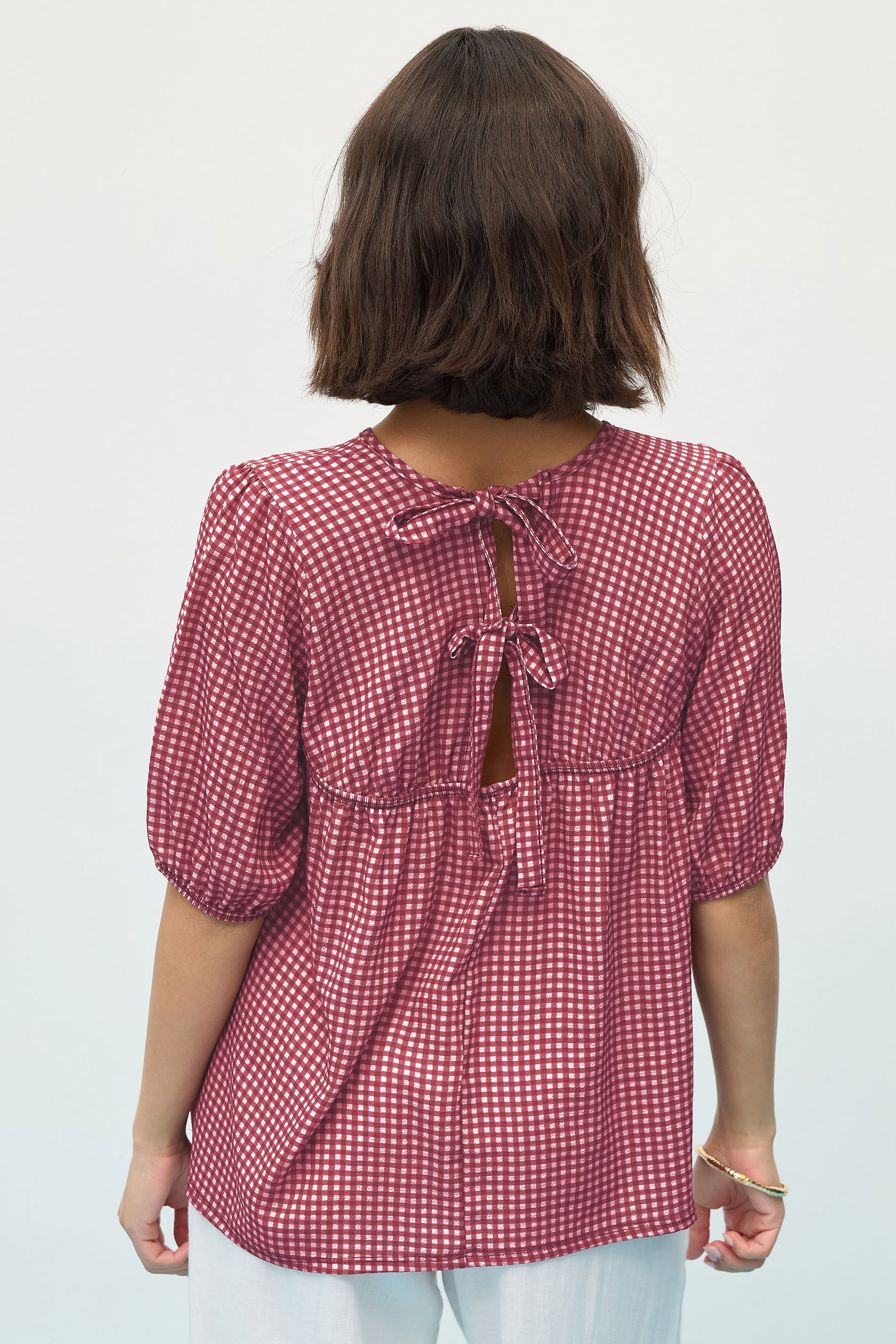 PixieGirl Petite Women's Red Gingham Tie Back Top | PixieGirl 4