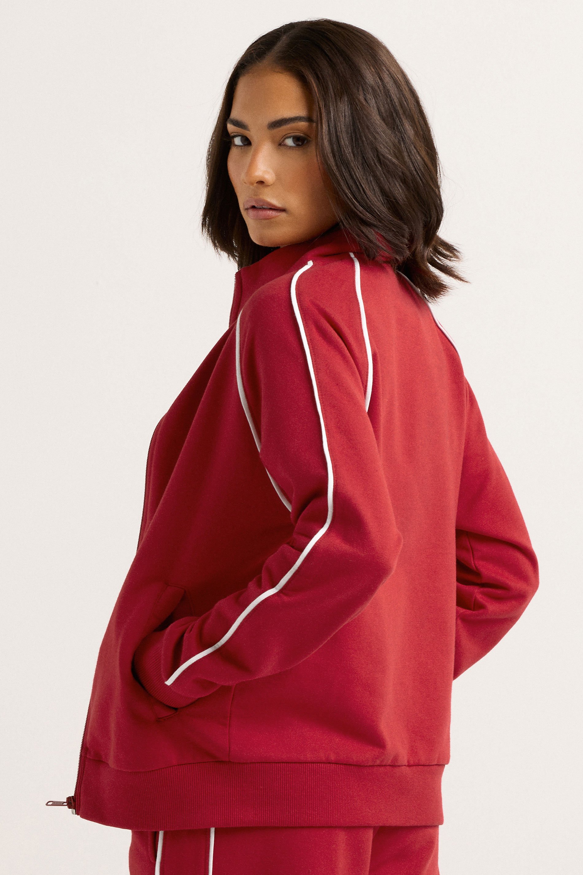 PixieGirl Petite Women's Red Contrast Piping Zip Sweatshirt | PixieGirl 4