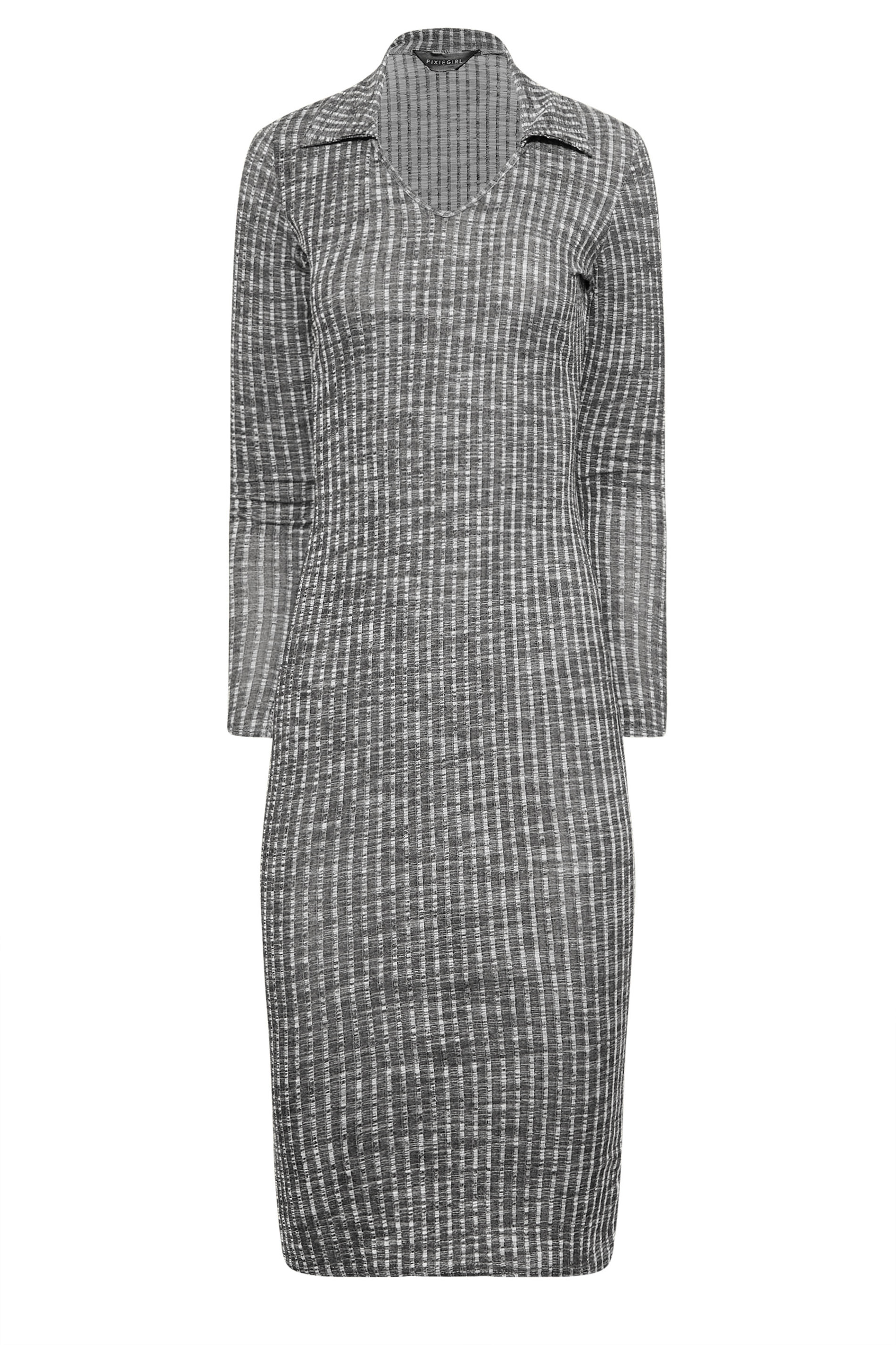 Petite Grey Ribbed Collar Bodycon Midi Dress | PixieGirl 6