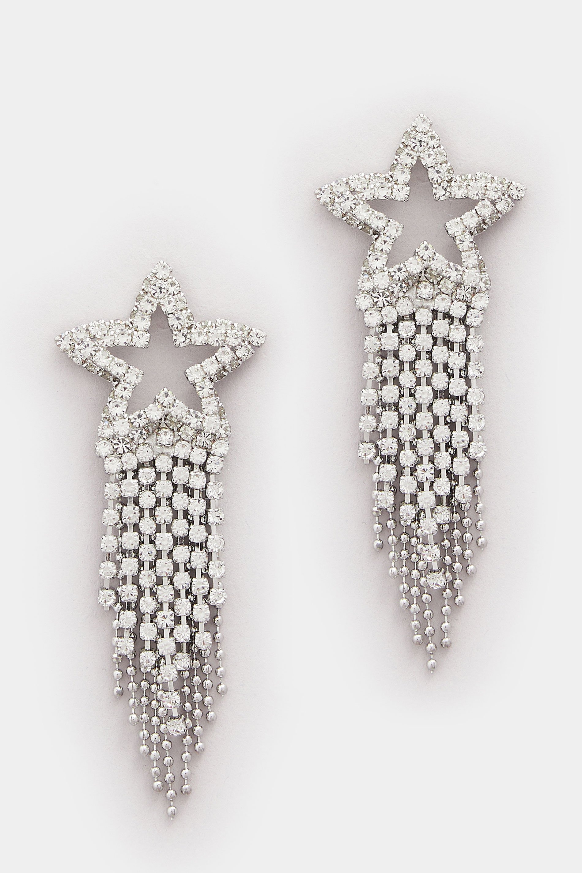 Silver Tone Star Diamante Tassel Earrings | Yours Clothing 2