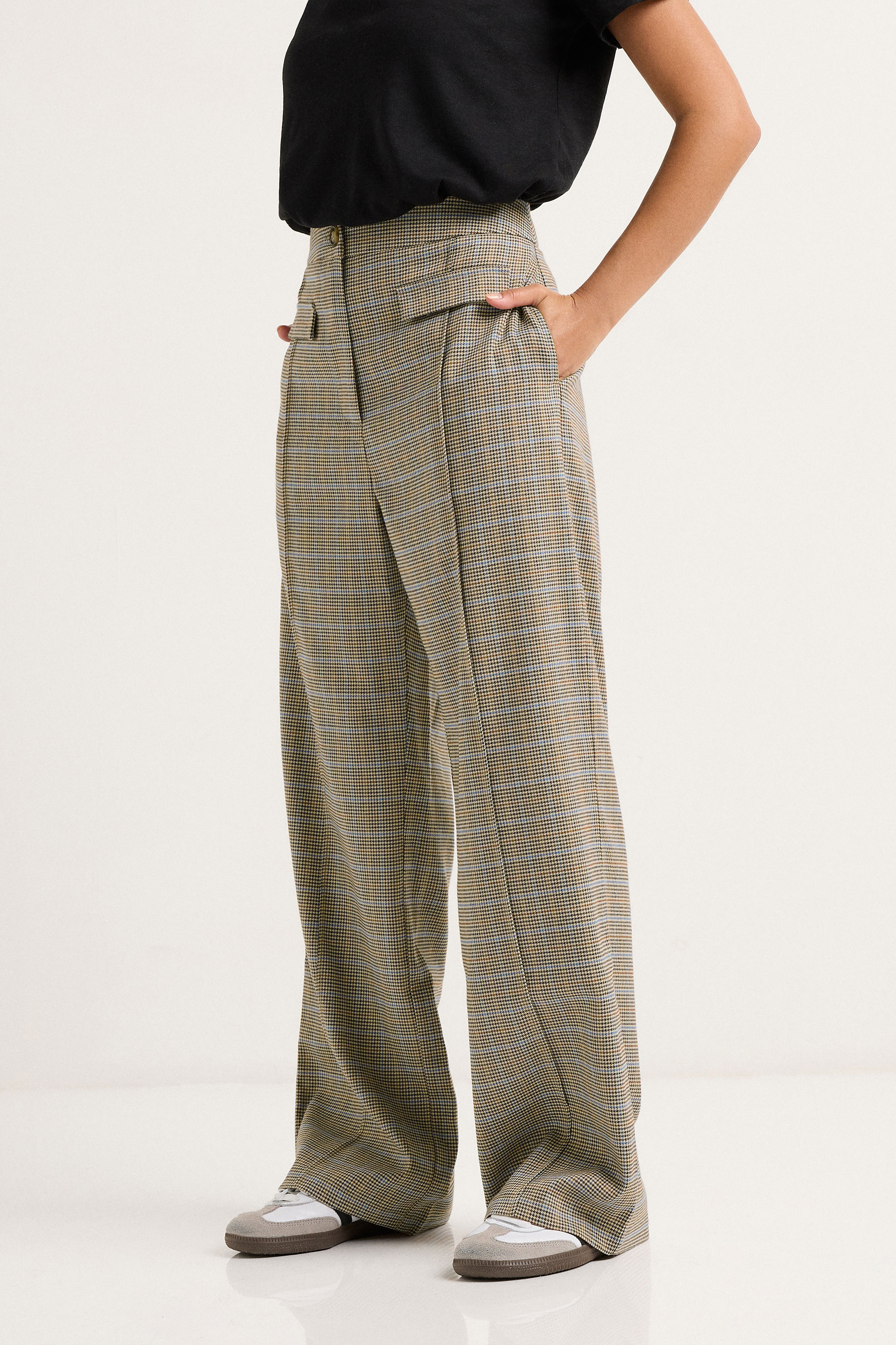 PixieGirl Petite Women's Brown Check Pocket Front Wide Leg Trouser | PixieGirl 3
