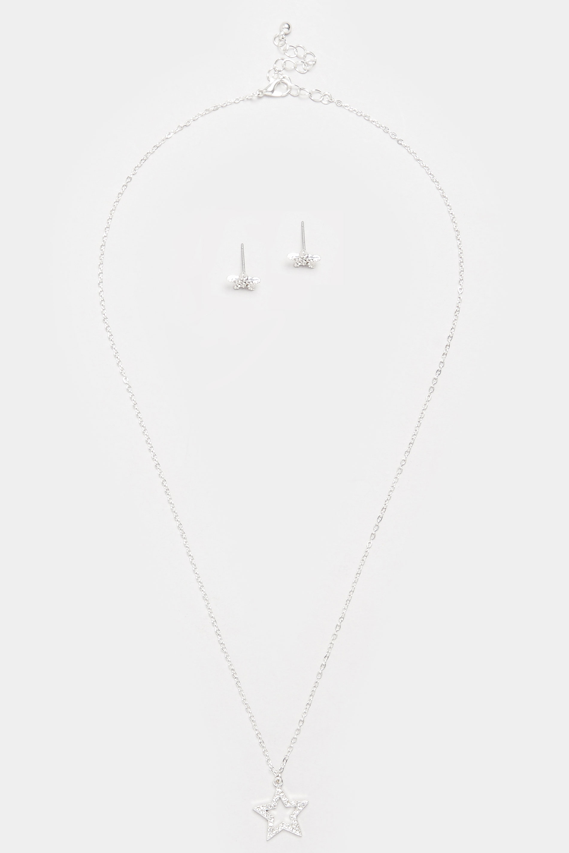 2 PACK Silver Tone Diamante Star Necklace & Earring Set | Yours Clothing  2