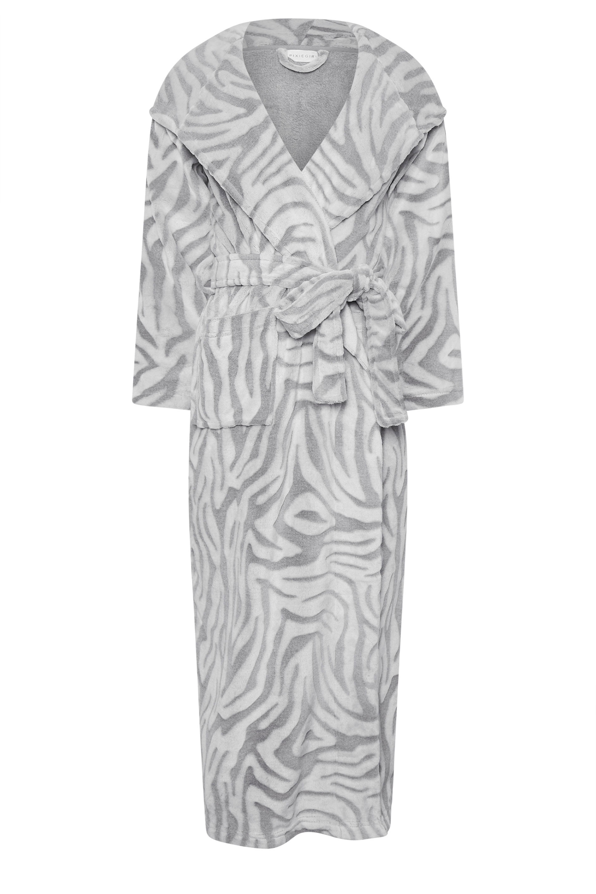 PixieGirl Petite Women's Grey Zebra Print Maxi Dressing Gown | PixieGirl 5