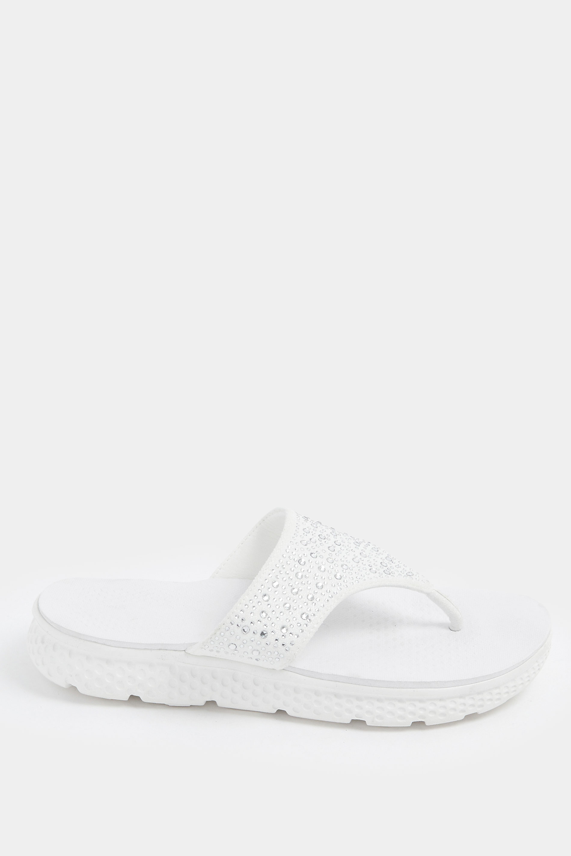 White Diamante T-Bar Sandals In Wide E Fit | Yours Clothing 2