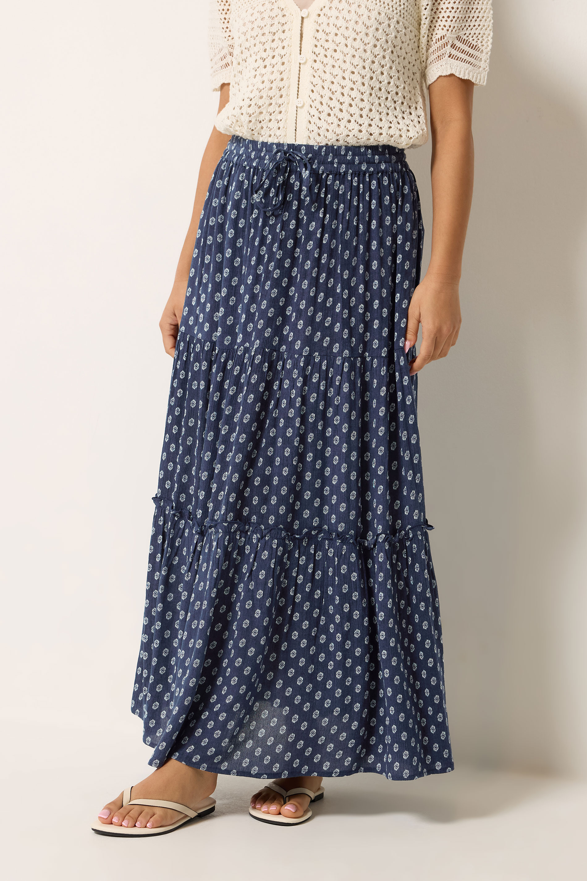 M&Co Petite Navy Blue Dobby Maxi Skirt | M&Co 1