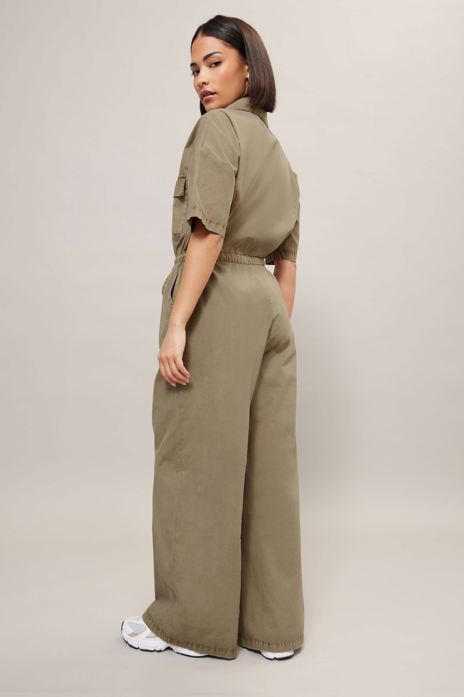 PixieGirl Petite Women's Brown Tie Waist Wide Leg Jumpsuit | PixieGirl 3