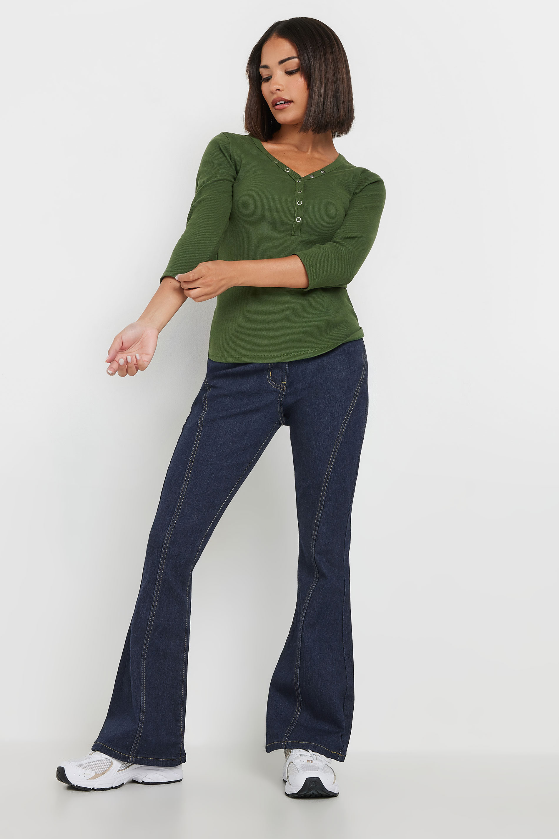 PixieGirl Petite Women's Indigo Blue Seam Front Flared Jeans | PixieGirl 1