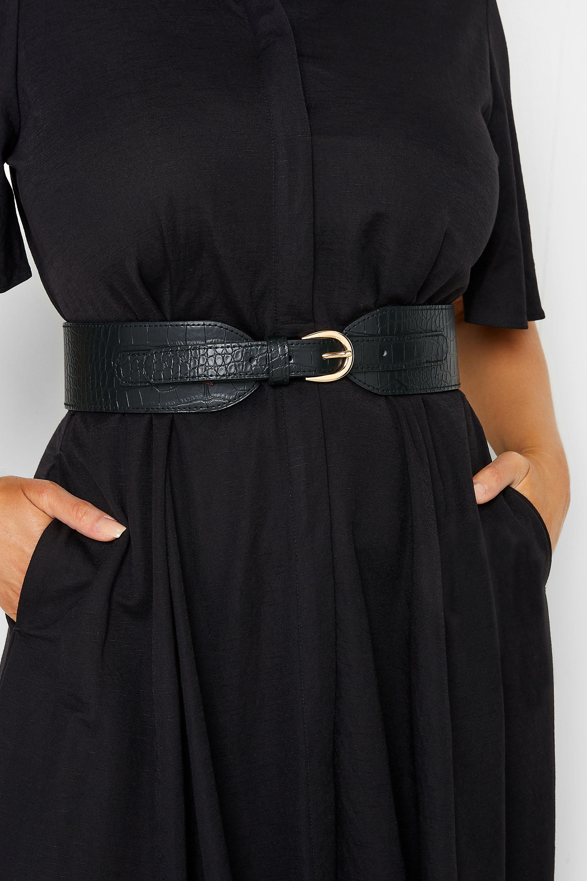 Black & Gold Croc Stretch Wide Belt | Yours Clothing 1