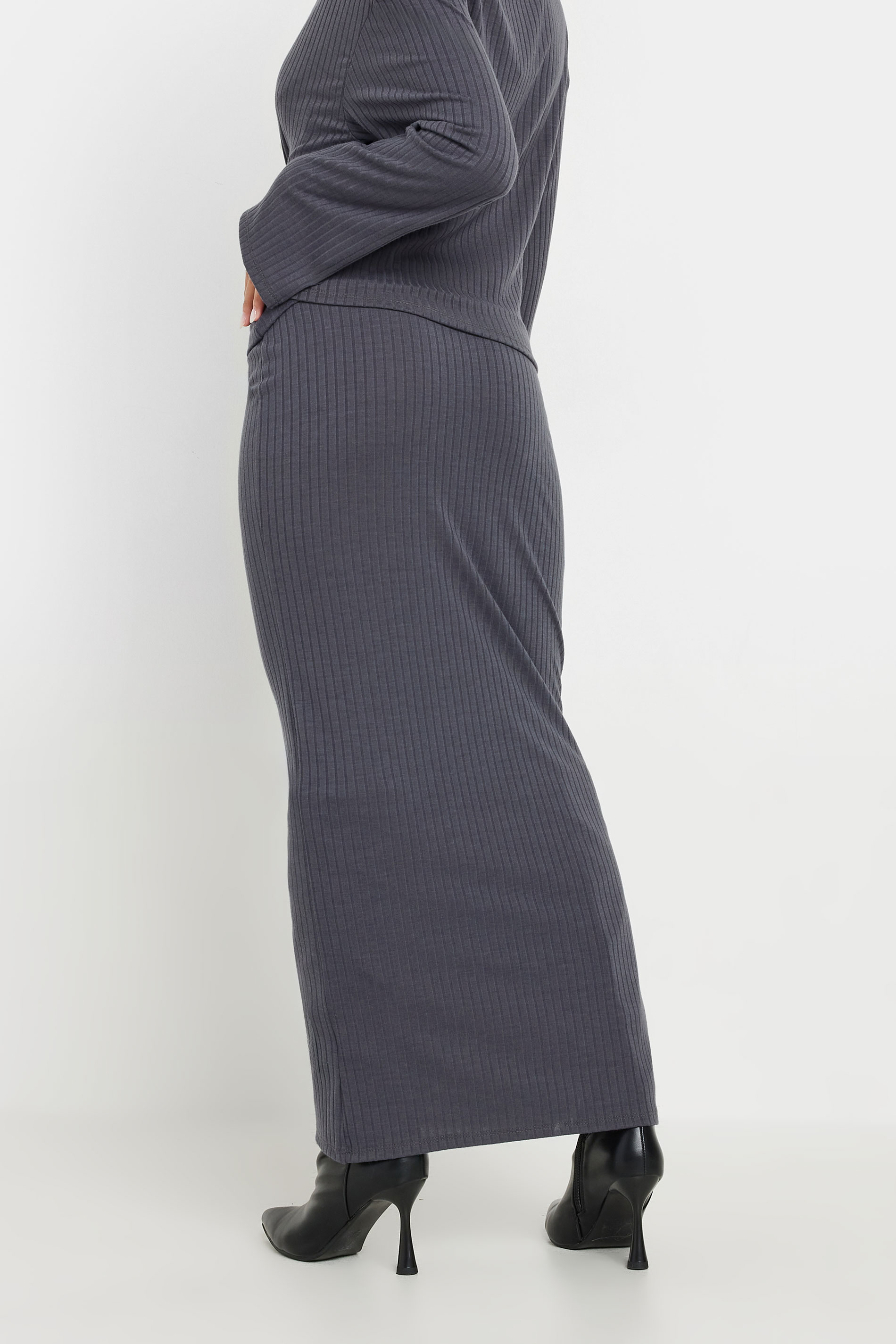 PixieGirl Petite Women's Grey Fold Over Ribbed Skirt | PixieGirl 3