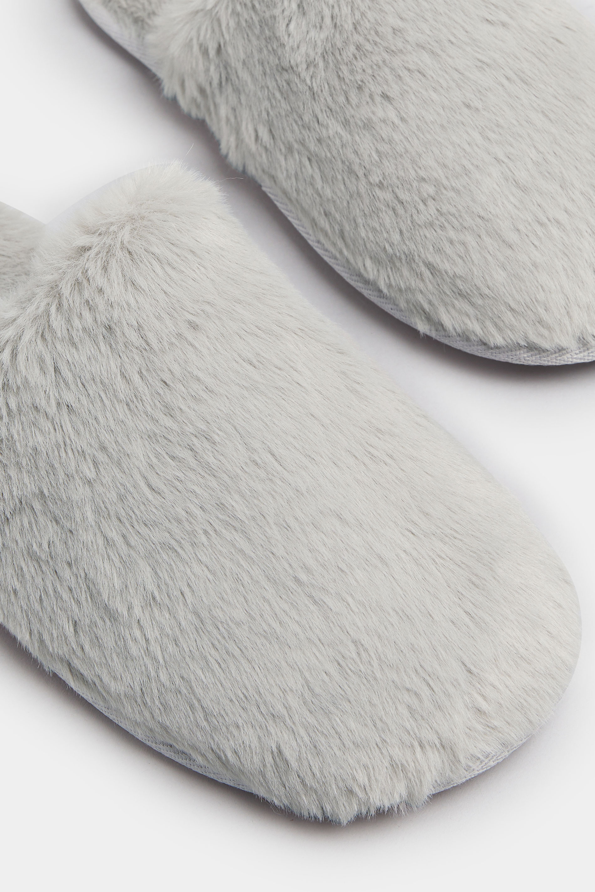 Grey Plush Faux Fur Mule Slippers | Yours Clothing 5