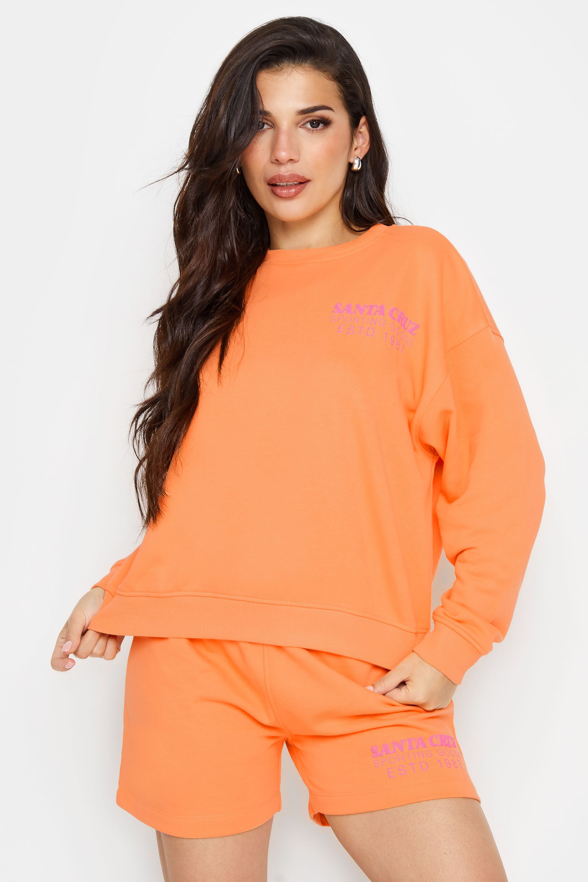 PixieGirl Petite Women's Orange 'Santa Cruz' Slogan Sweatshirt | PixieGirl 1