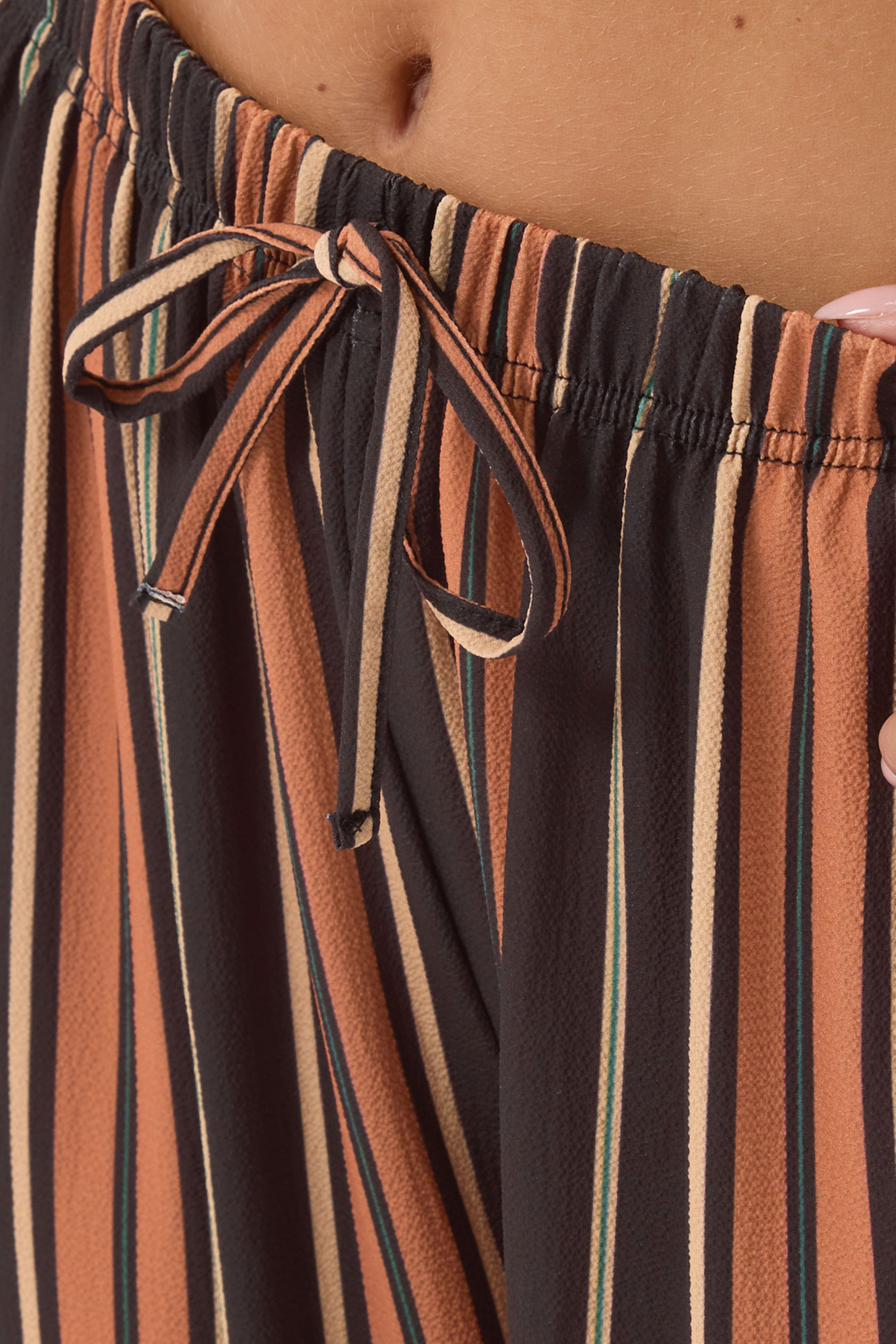 PixieGirl Petite Women's Orange Crepe Striped Wide Leg Trousers | PixieGirl 4