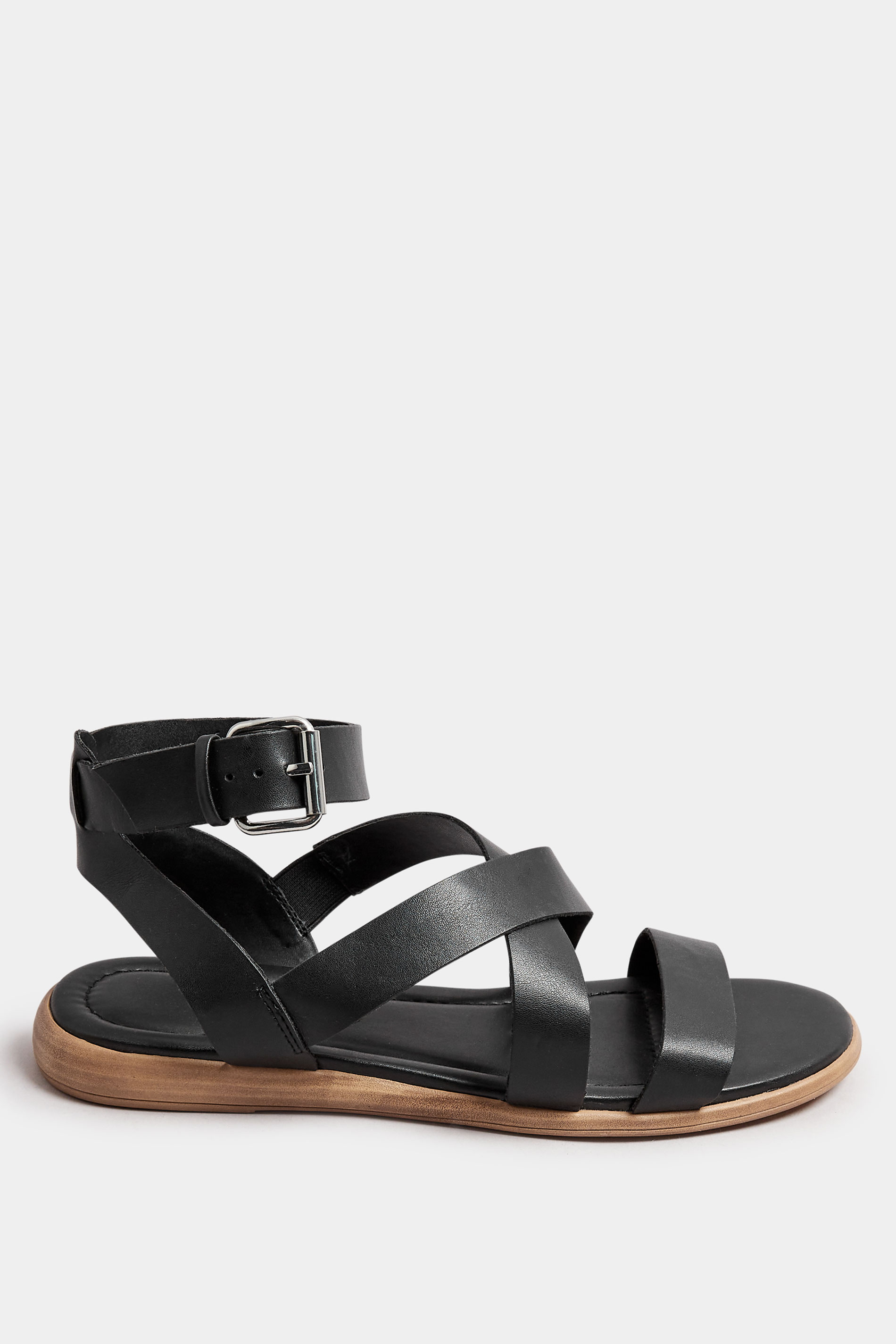 Black Cross Over Strappy Sandals In Extra Wide EEE Fit | Yours Clothing 3