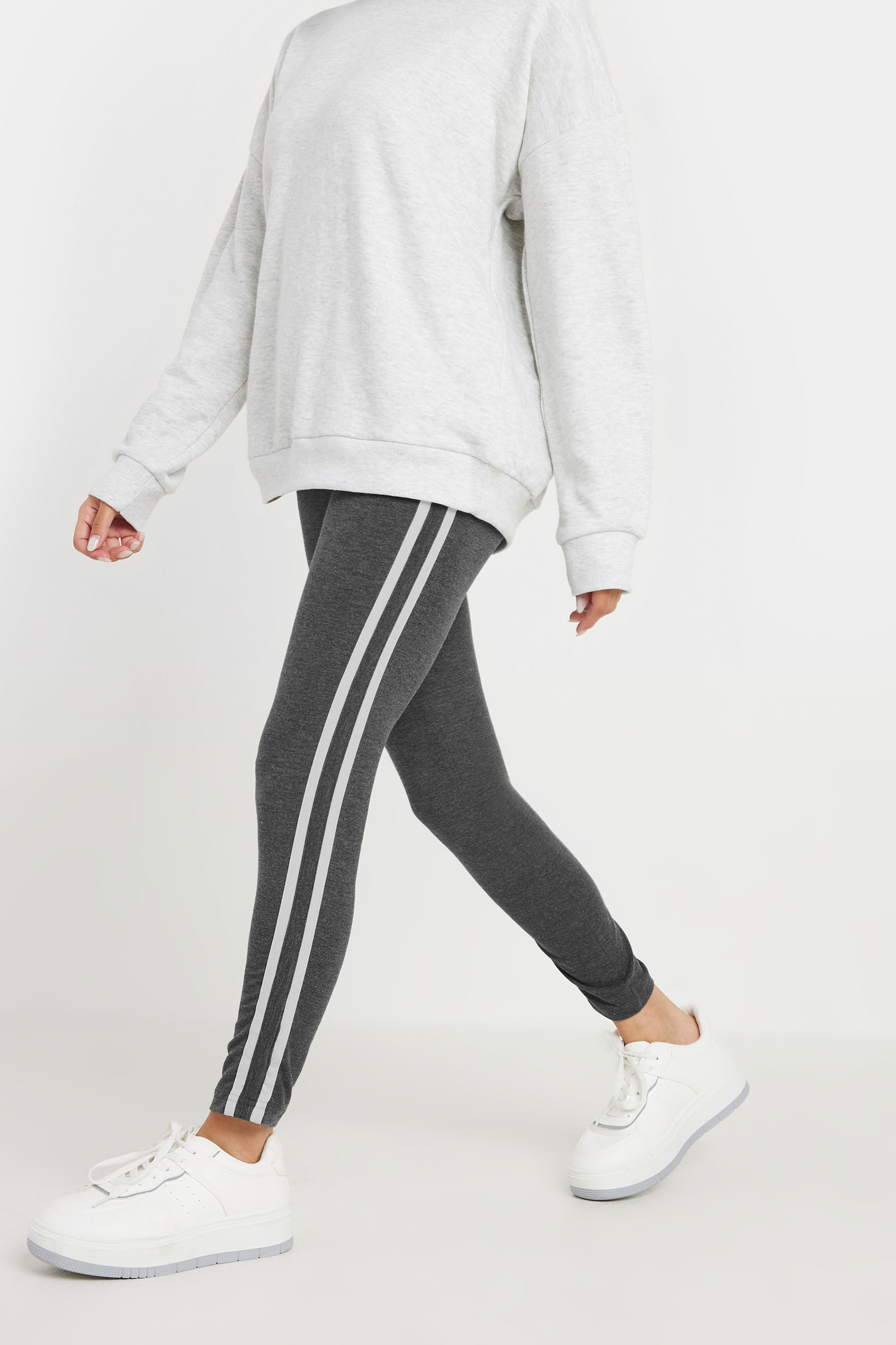 Petite Grey Side Stripe Leggings | PixieGirl 2