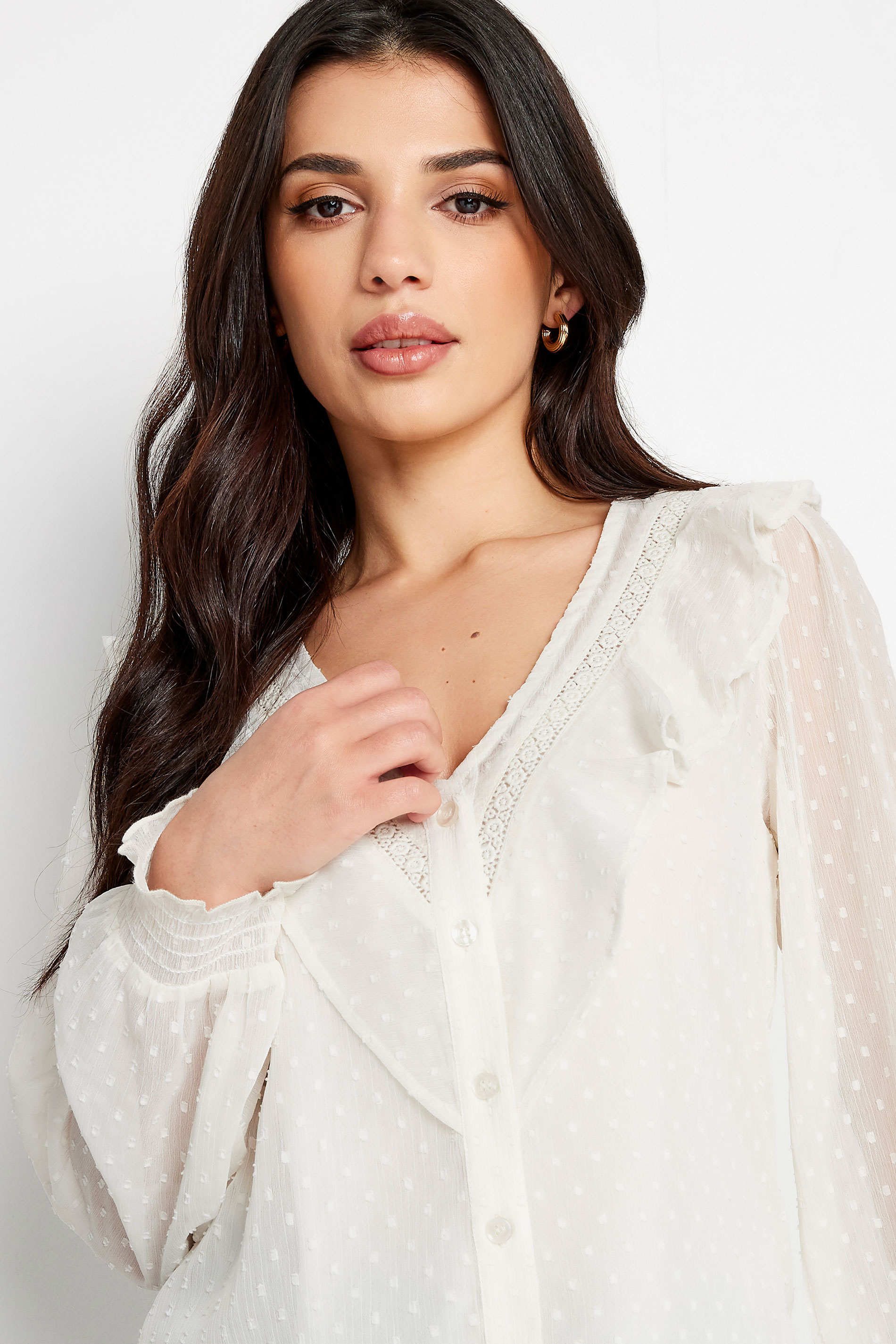 PixieGirl Petite Womens White Dobby Crochet Blouse | PixieGirl 4