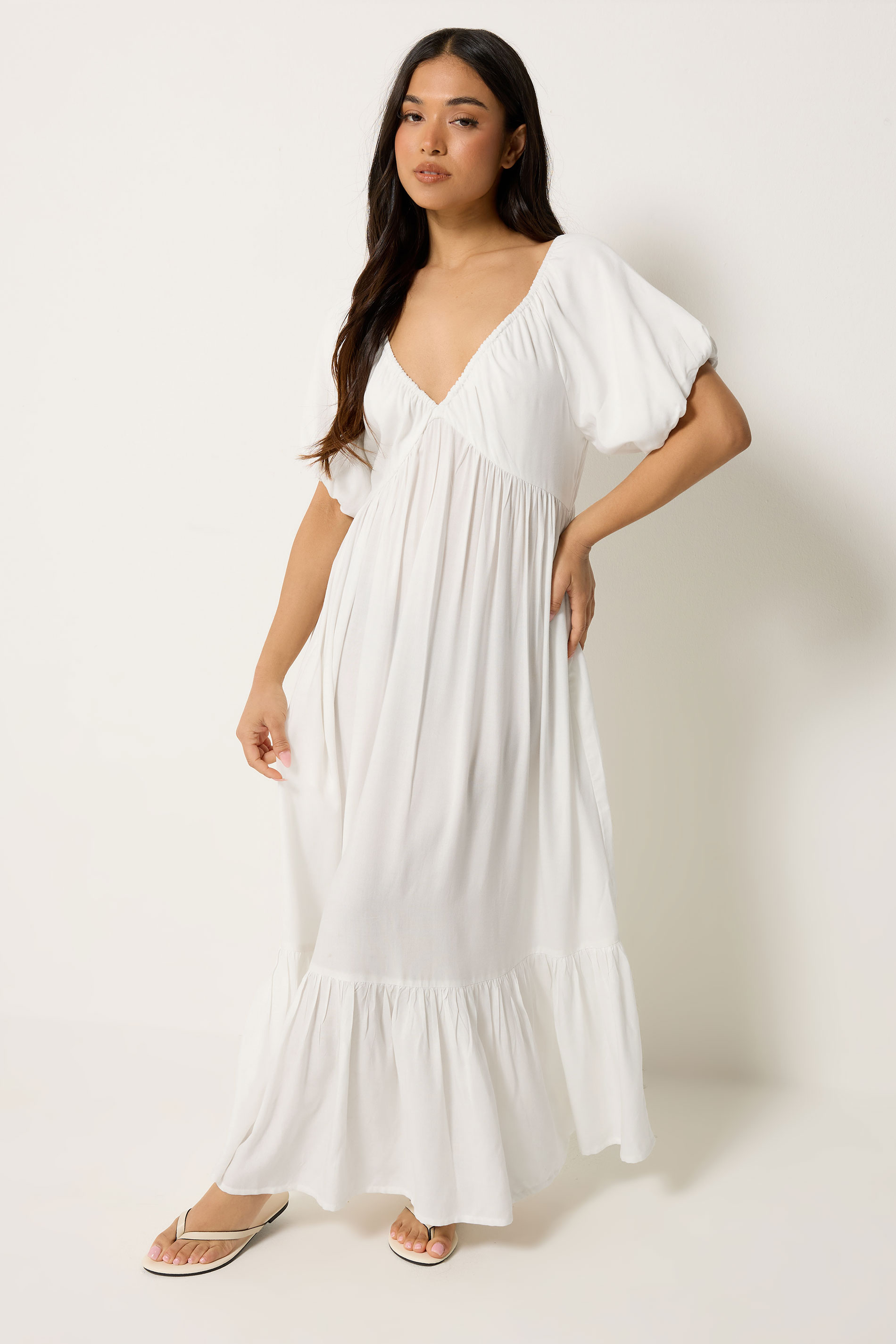 Pixiegirl Women's White Petite Puff Sleeve Maxi Dress Size 14
