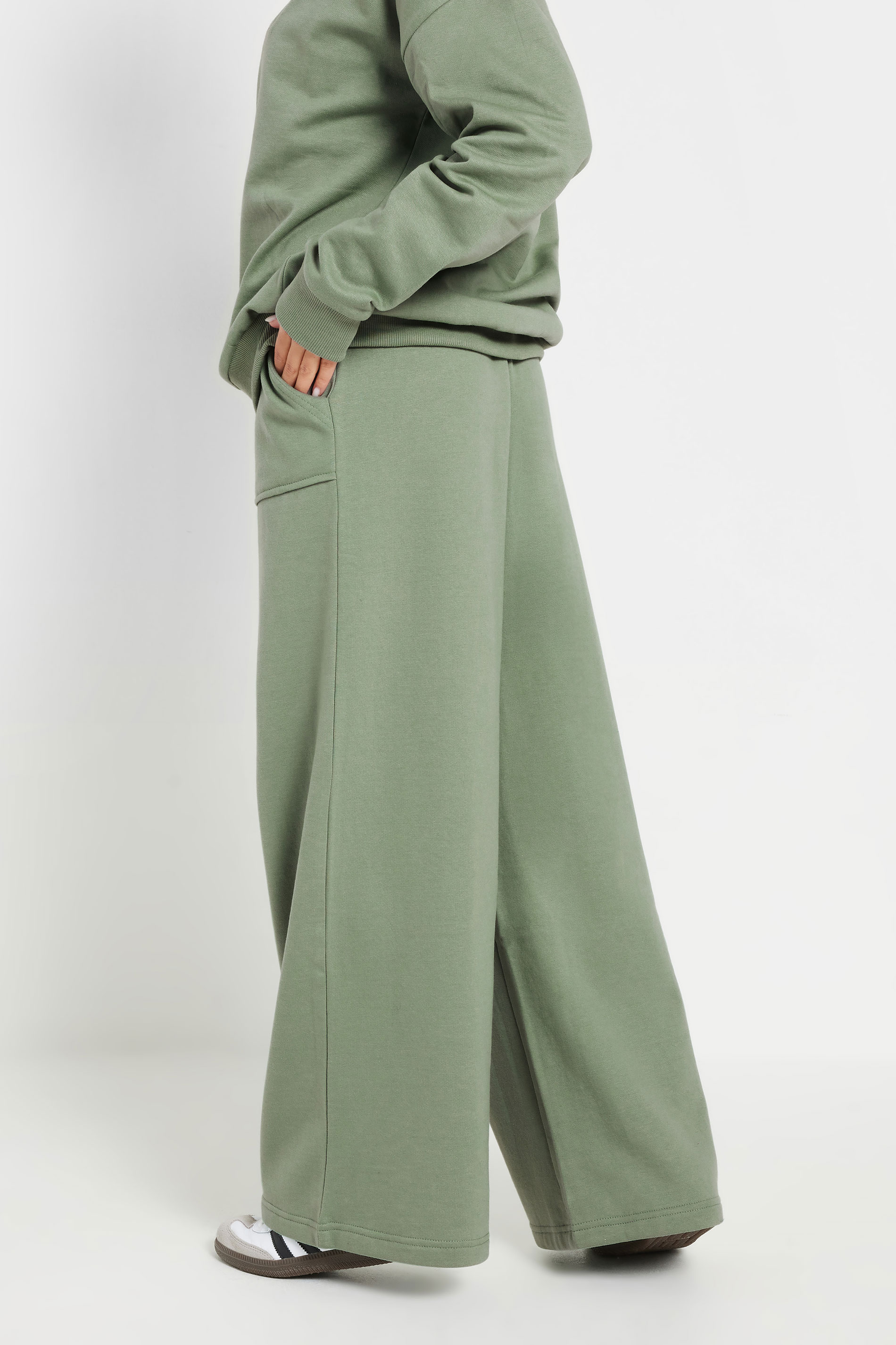 PixieGirl Petite Women's Sage Green Pocket Patch Wide Leg Joggers | PixieGirl 5