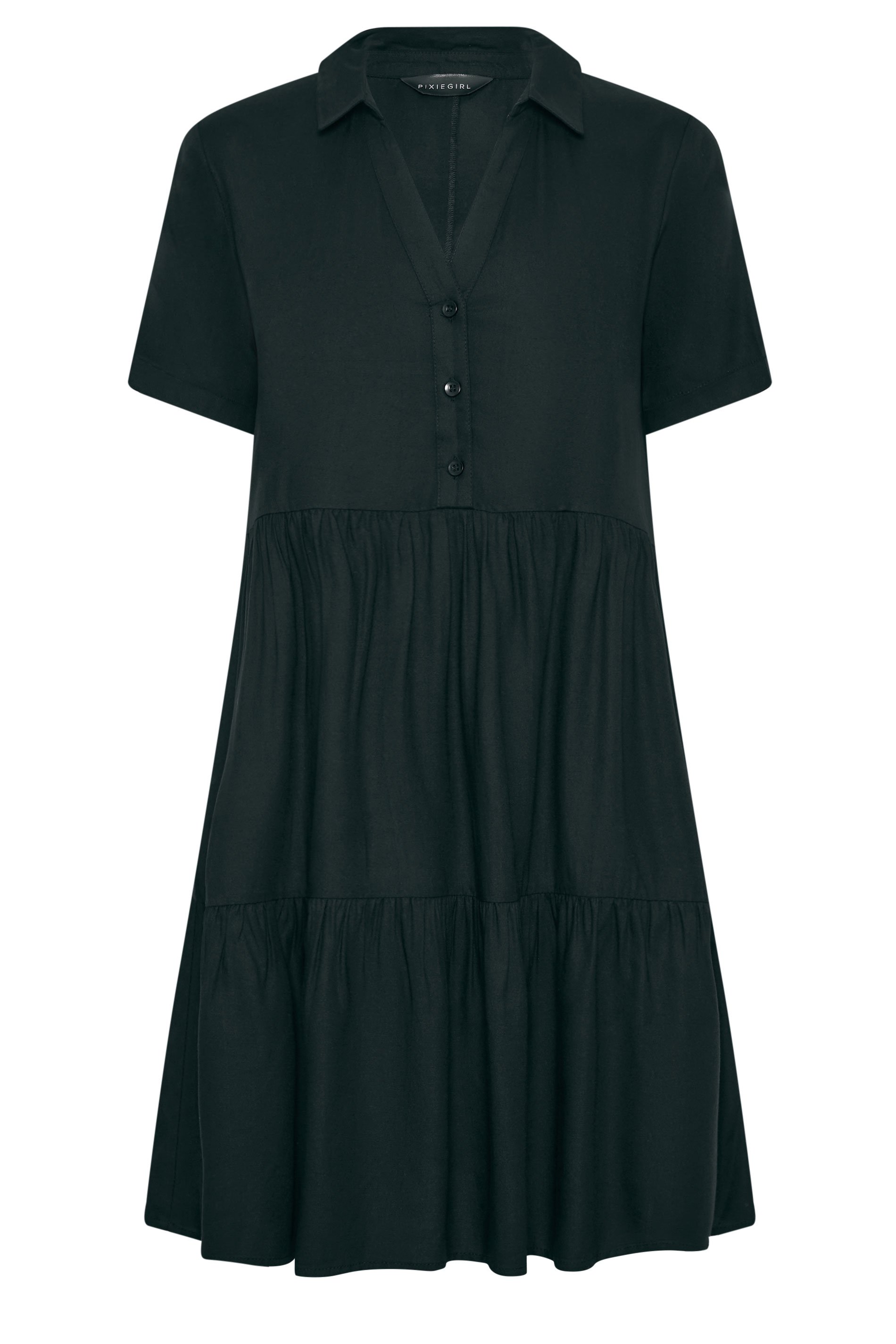 PixieGirl Petite Women's Black Collared Tiered Smock Dress | PixieGirl 5