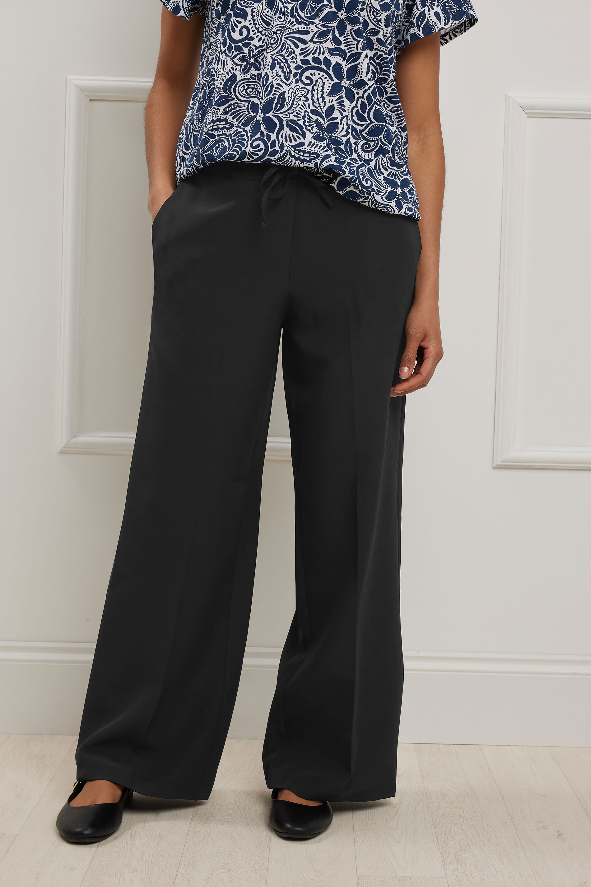 M&Co Black Crepe Wide Leg Trousers | M&Co 1