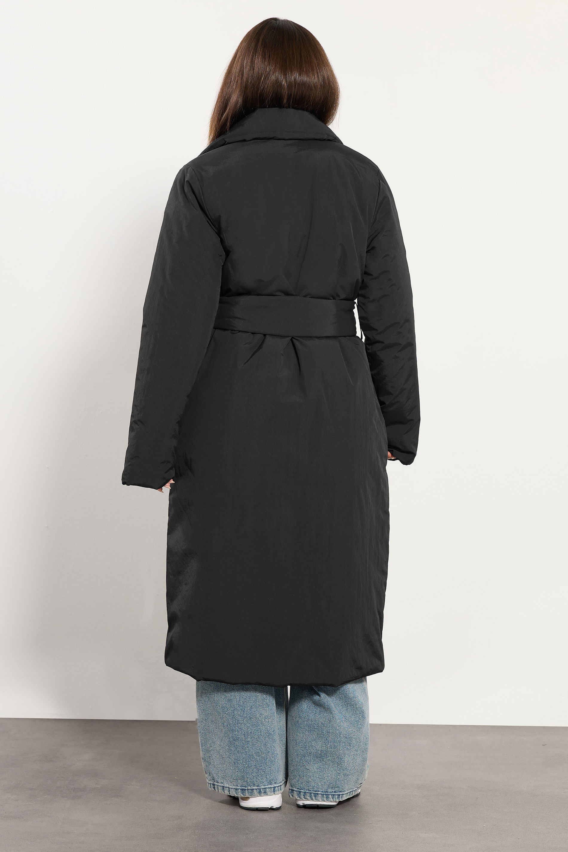 PixieGirl Petite Women's Black Belted Padded Midi Coat | PixieGirl 3