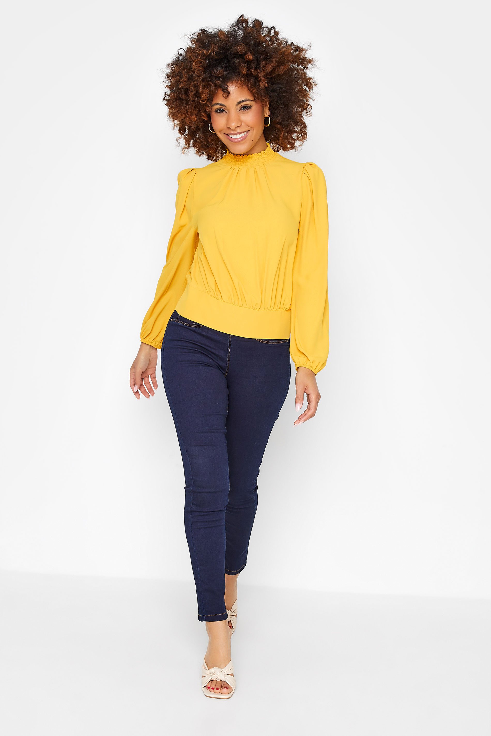 Petite Yellow Shirred Neckline Blouse | PixieGirl 2
