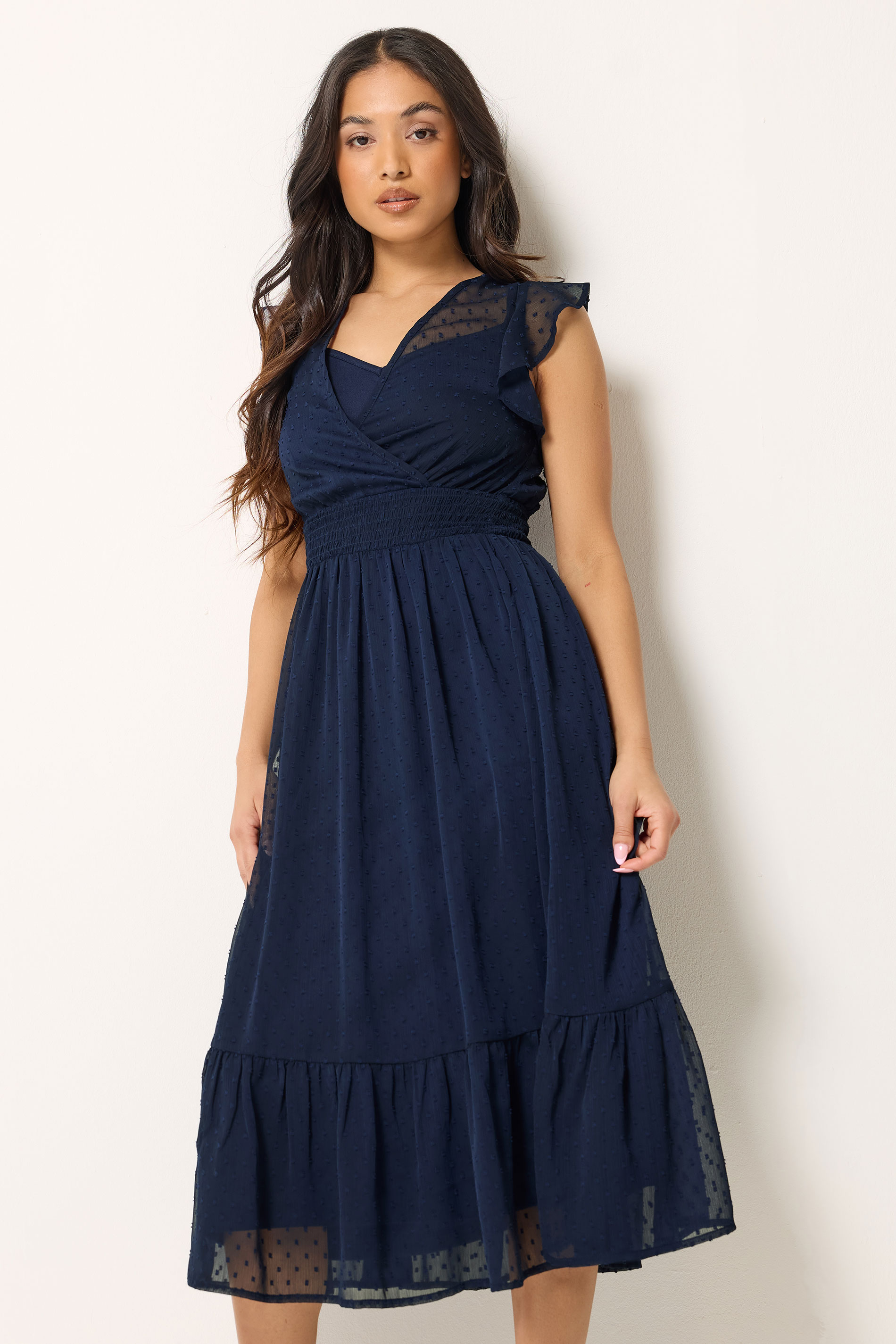 PixieGirl Petite Women's Navy Blue Dobby Maxi Dress | PixieGirl
