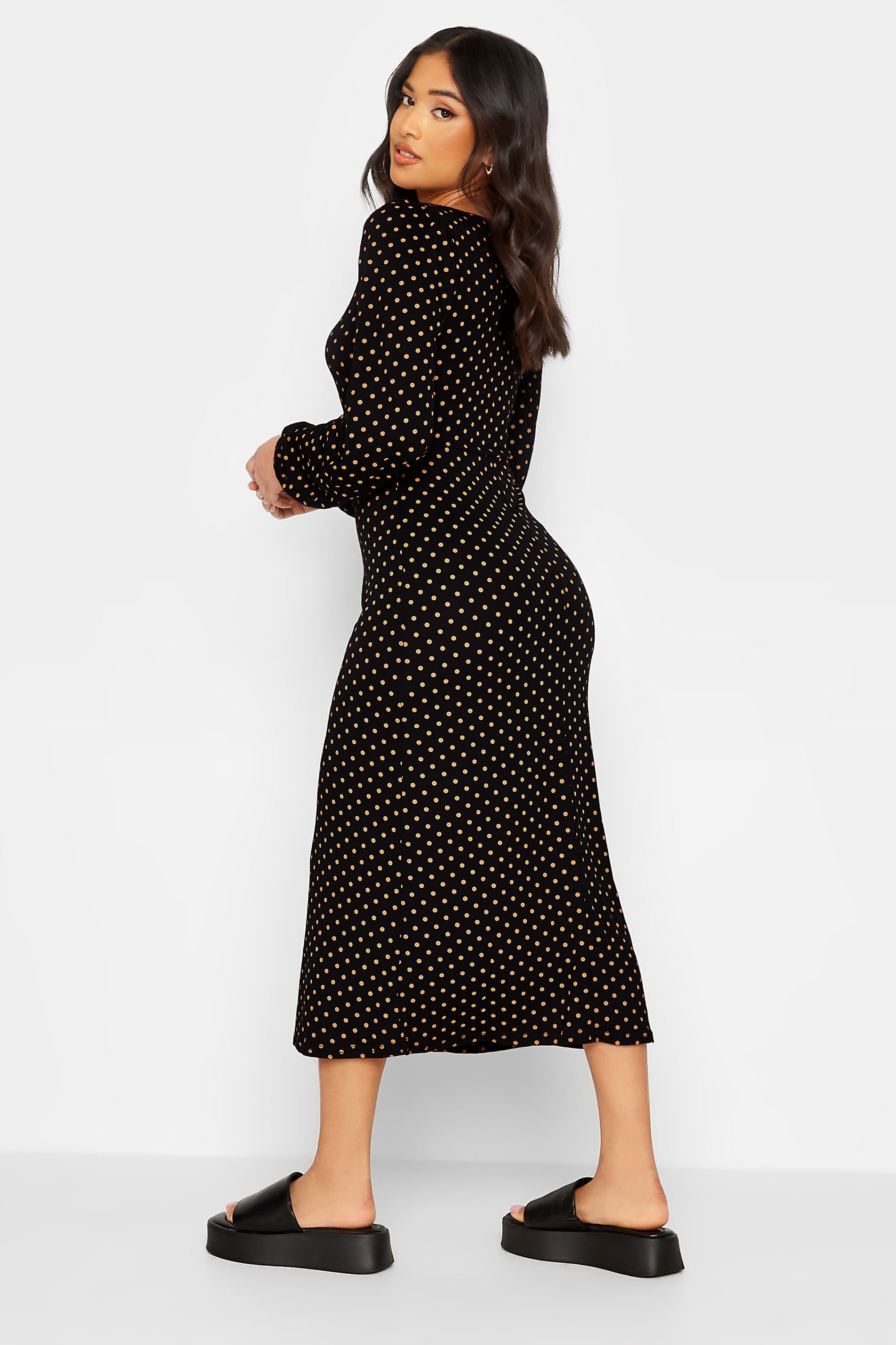 Petite Black & Brown Polka Dot Print Tea Dress | PixieGirl 3
