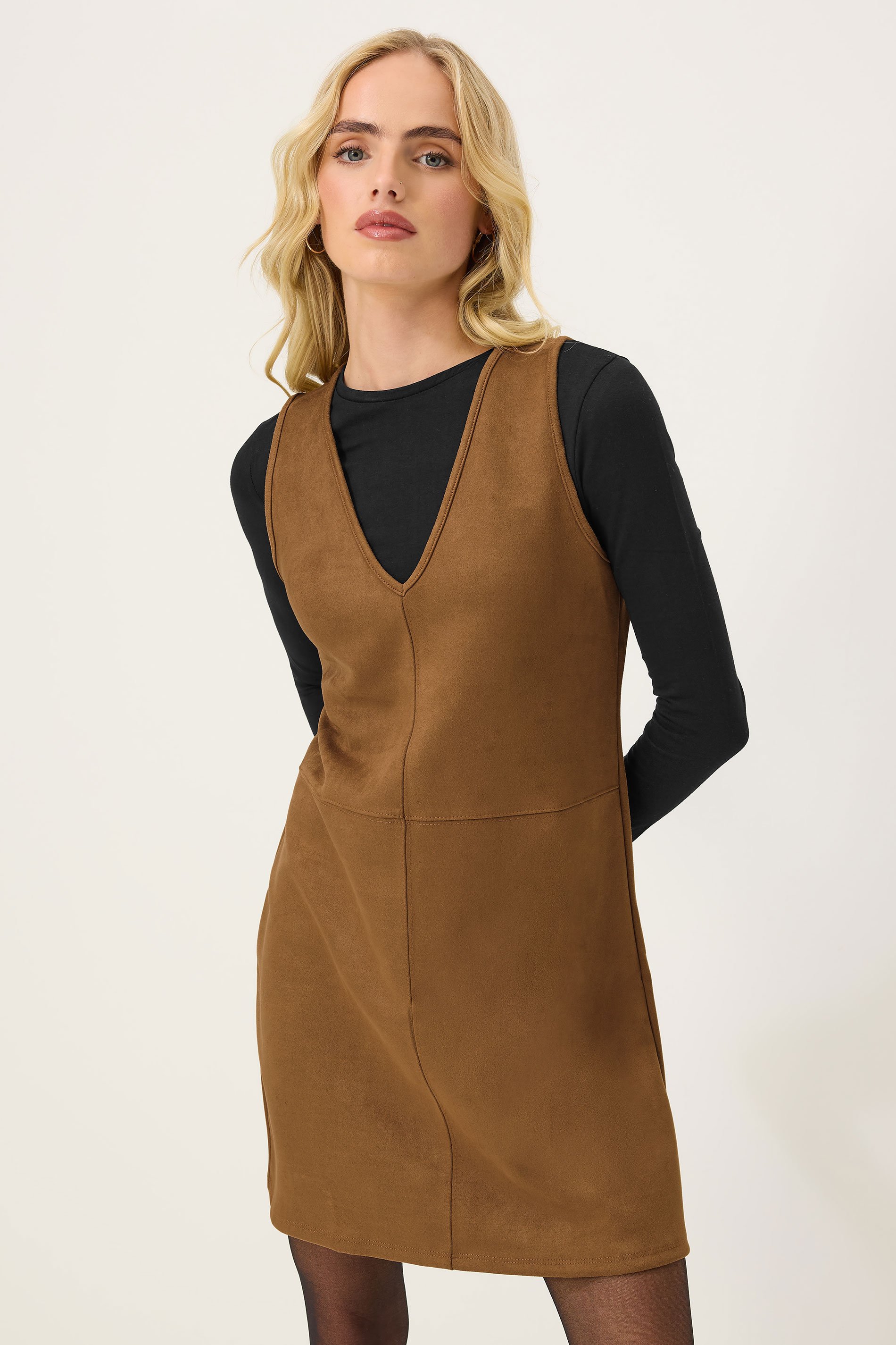 PixieGirl Petite Women's Camel Brown Suedette Mini Dress | PixieGirl 1