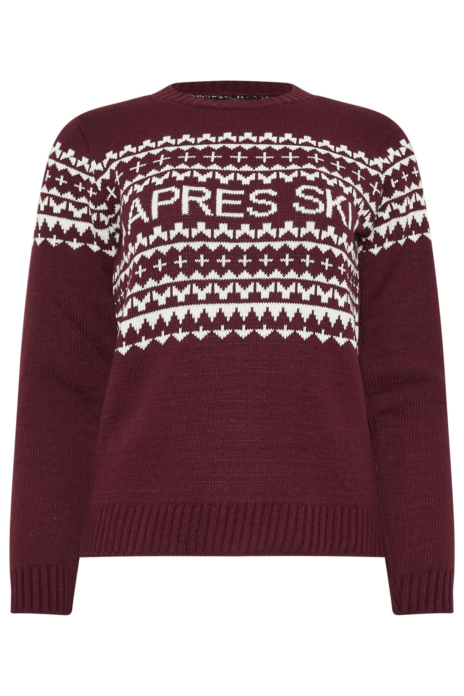 PixieGirl Petite Women's Burgundy Red Knitted 'Apres Ski' Slogan Jumper | PixieGirl 5