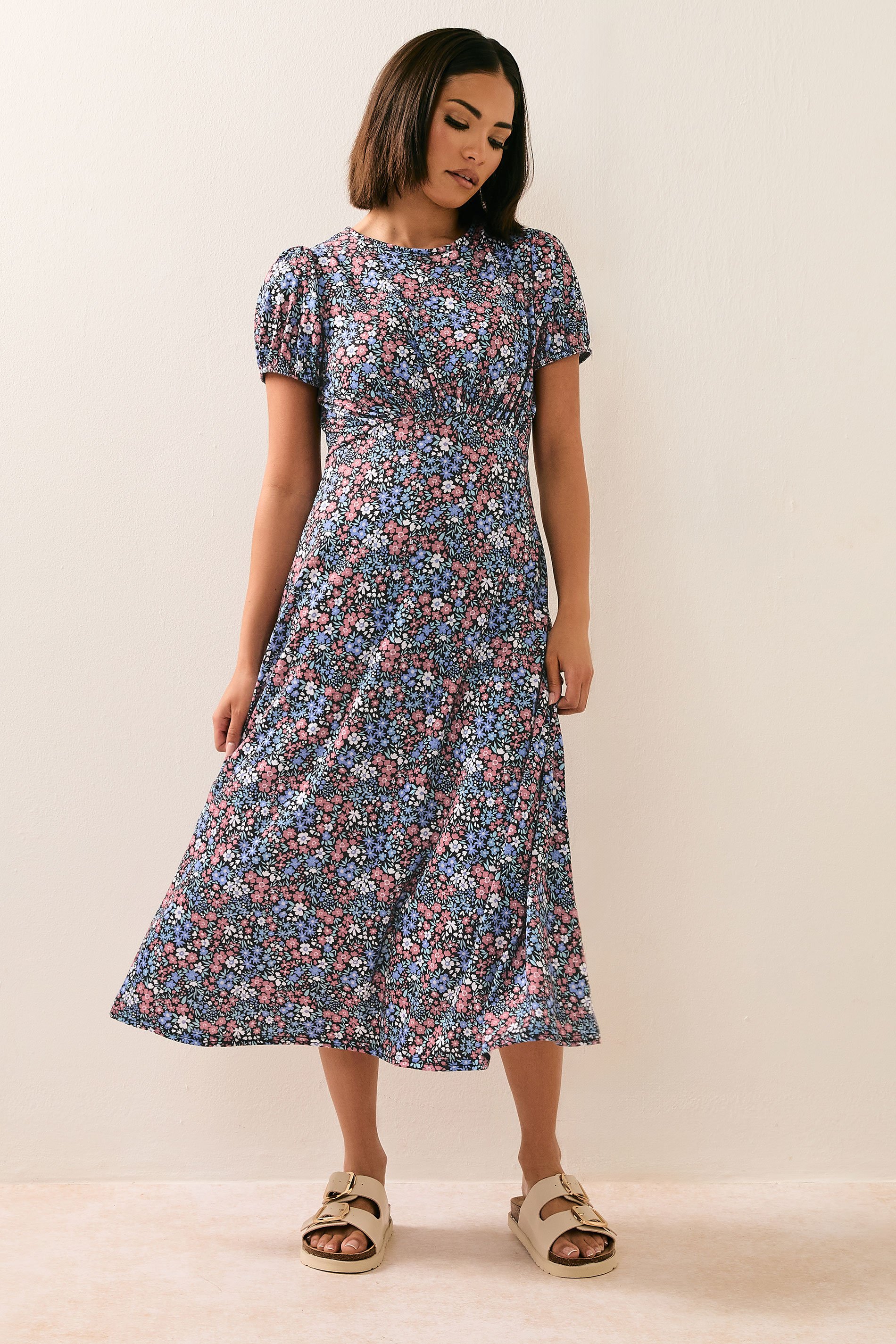 PixieGirl Petite Women's Blue Ditsy Floral Tea Dress | PixieGirl 2