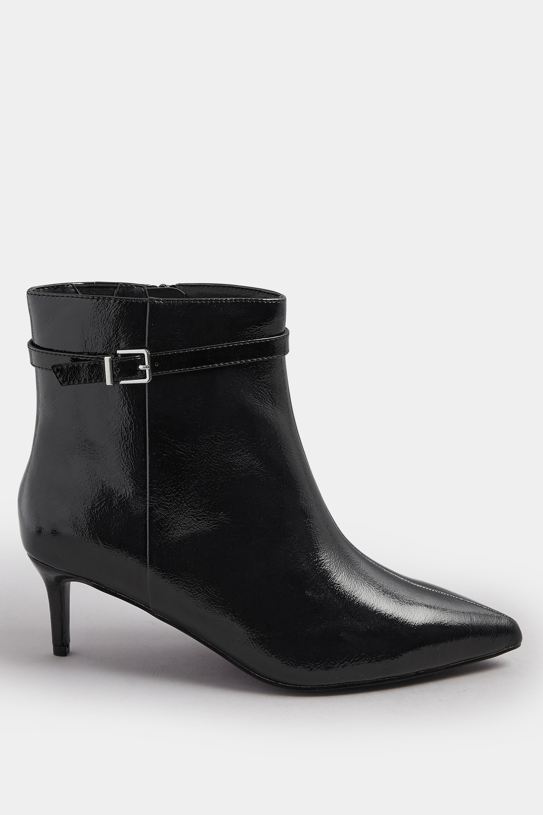 Black Buckle Pointed Toe Kitten Heel Boots In Extra Wide EEE Fit | Yours Clothing 4