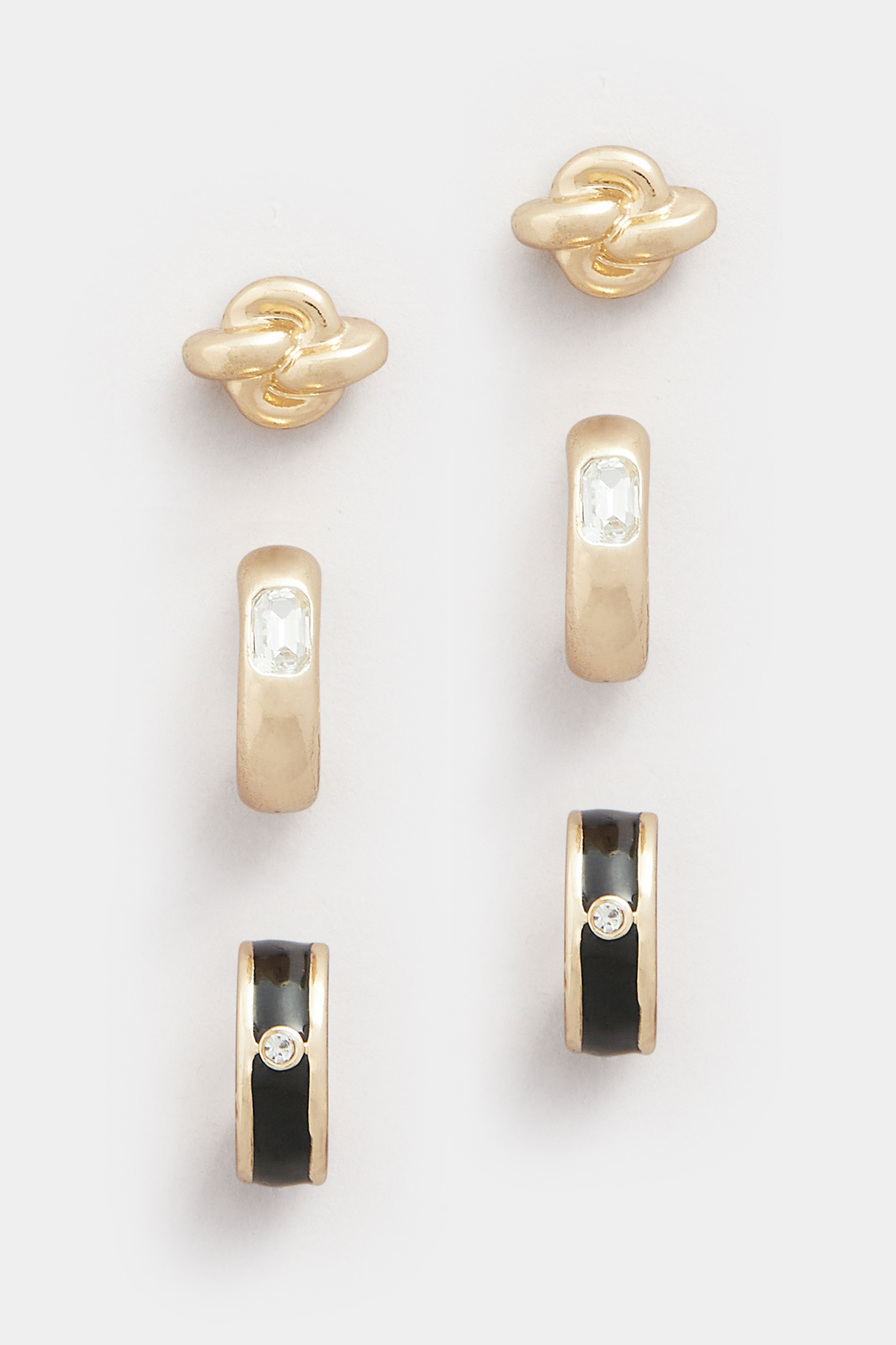 3 PACK Gold Tone Mixed Stud & Hoop Earring Set | Yours Clothing 3