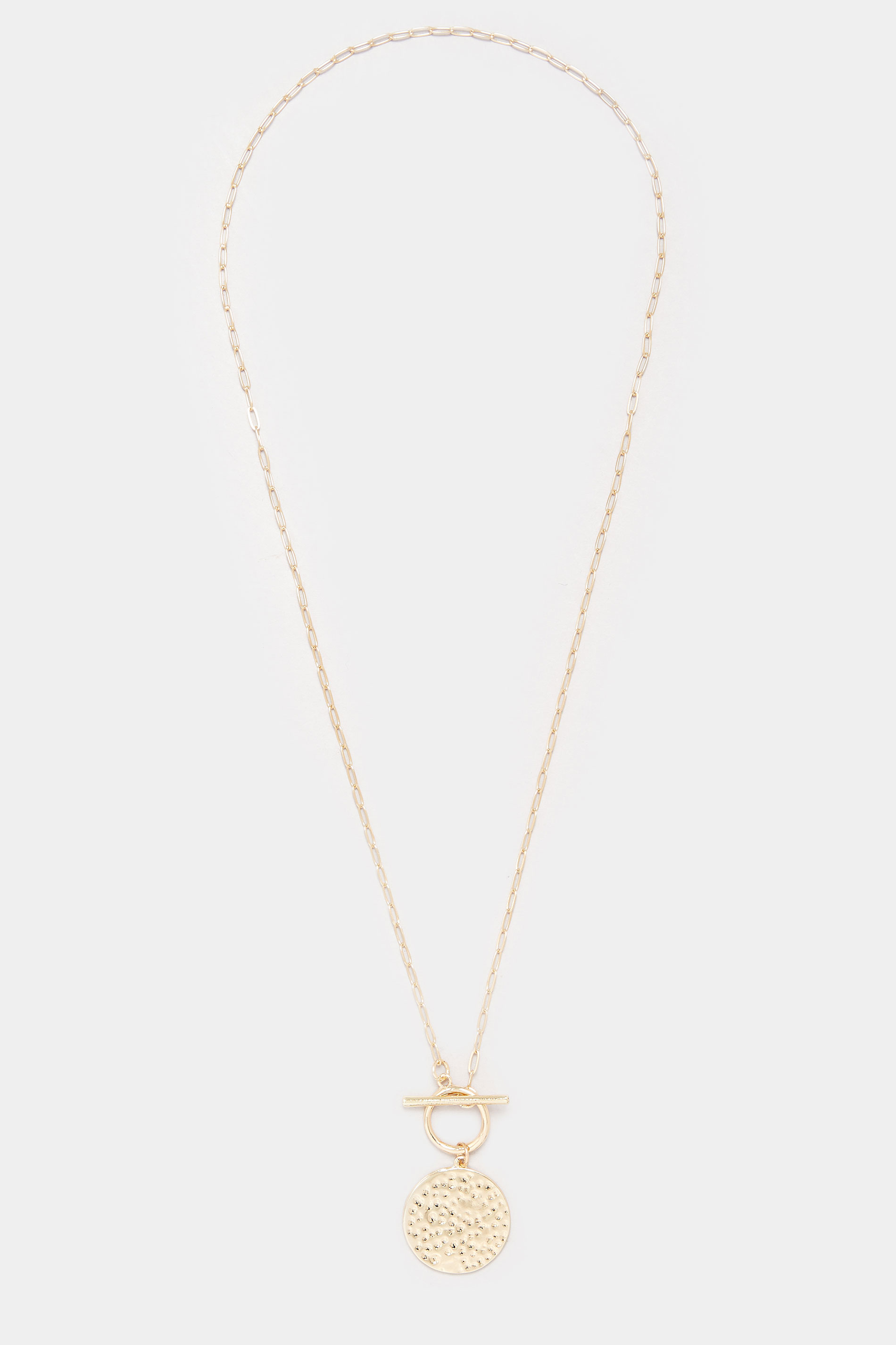 Gold Tone Textured Circle Long Necklace | Yours Clothing 2