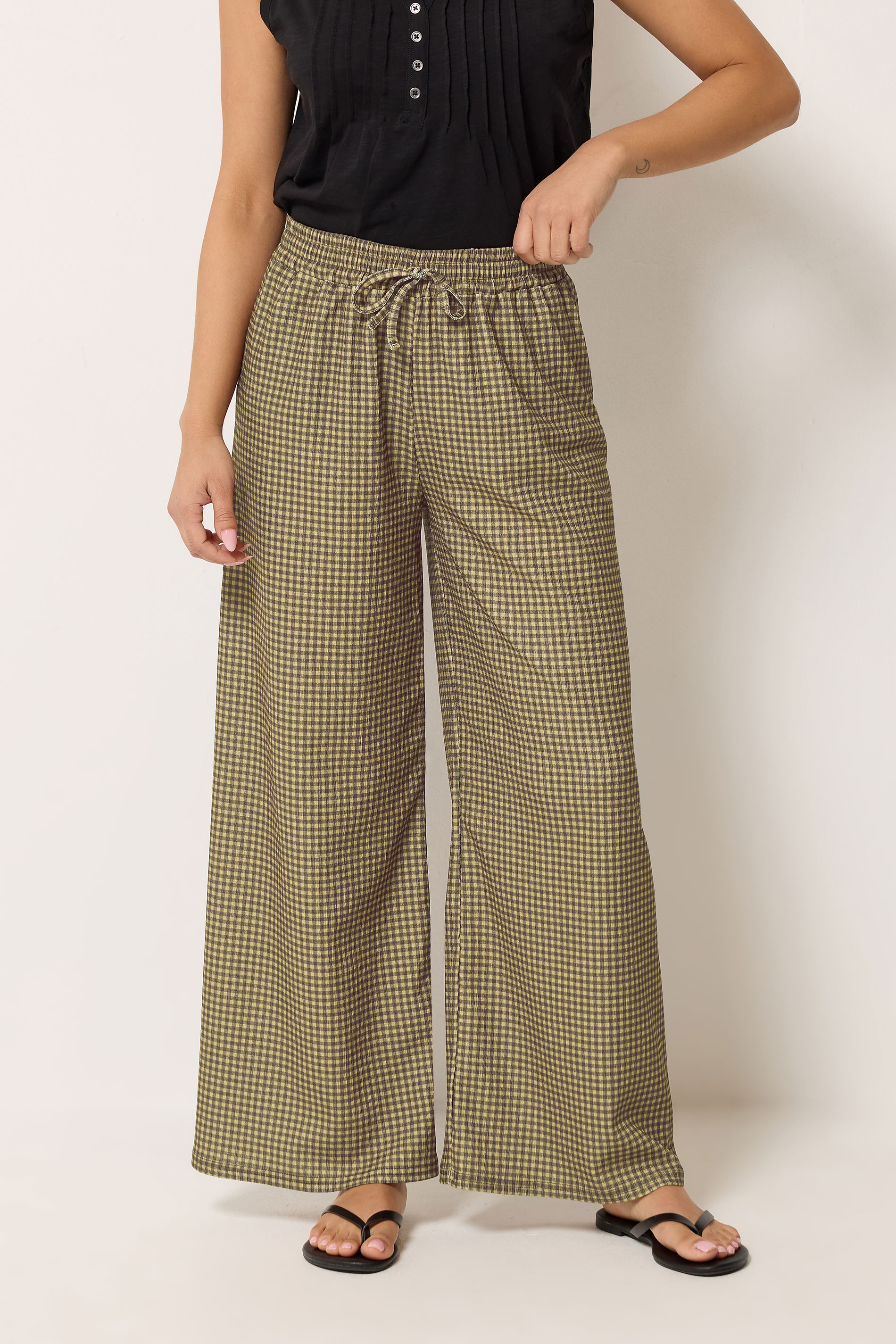 M&Co Petite Chocolate Brown Check Wide Leg Trousers | M&Co 1