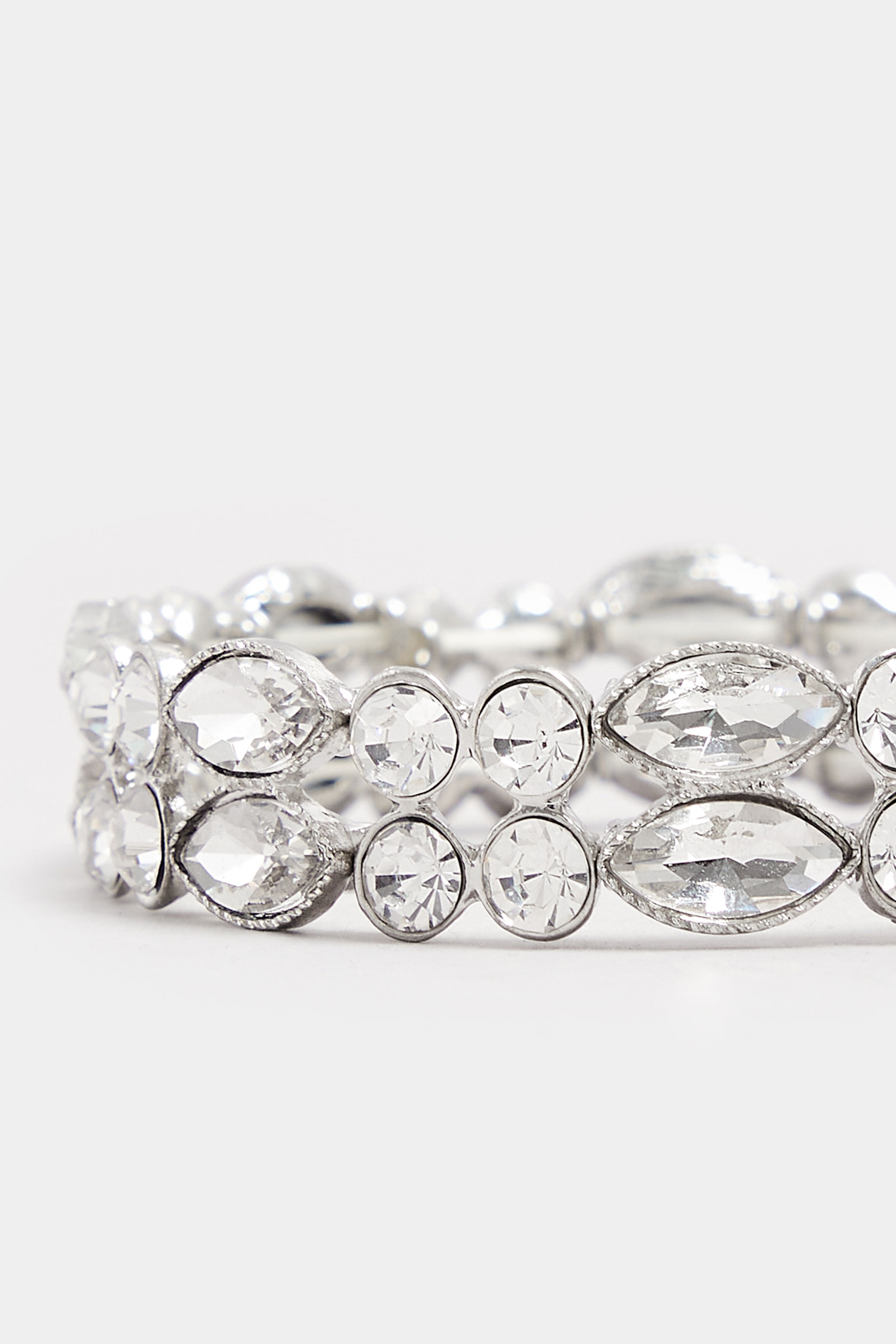 Silver Tone Diamante Stretch Bracelet | Yours Clothing 3