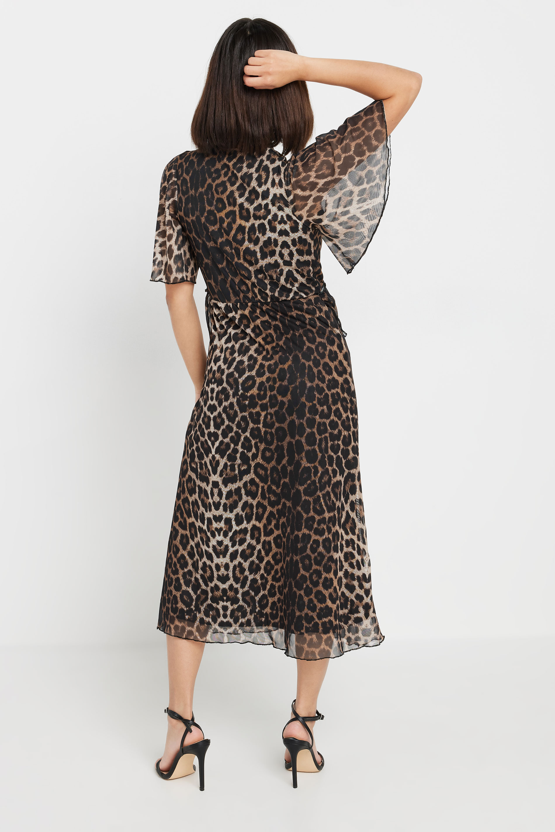 PixieGirl Petite Women's Brown Leopard Print Smock Midi Dress | PixieGirl 3