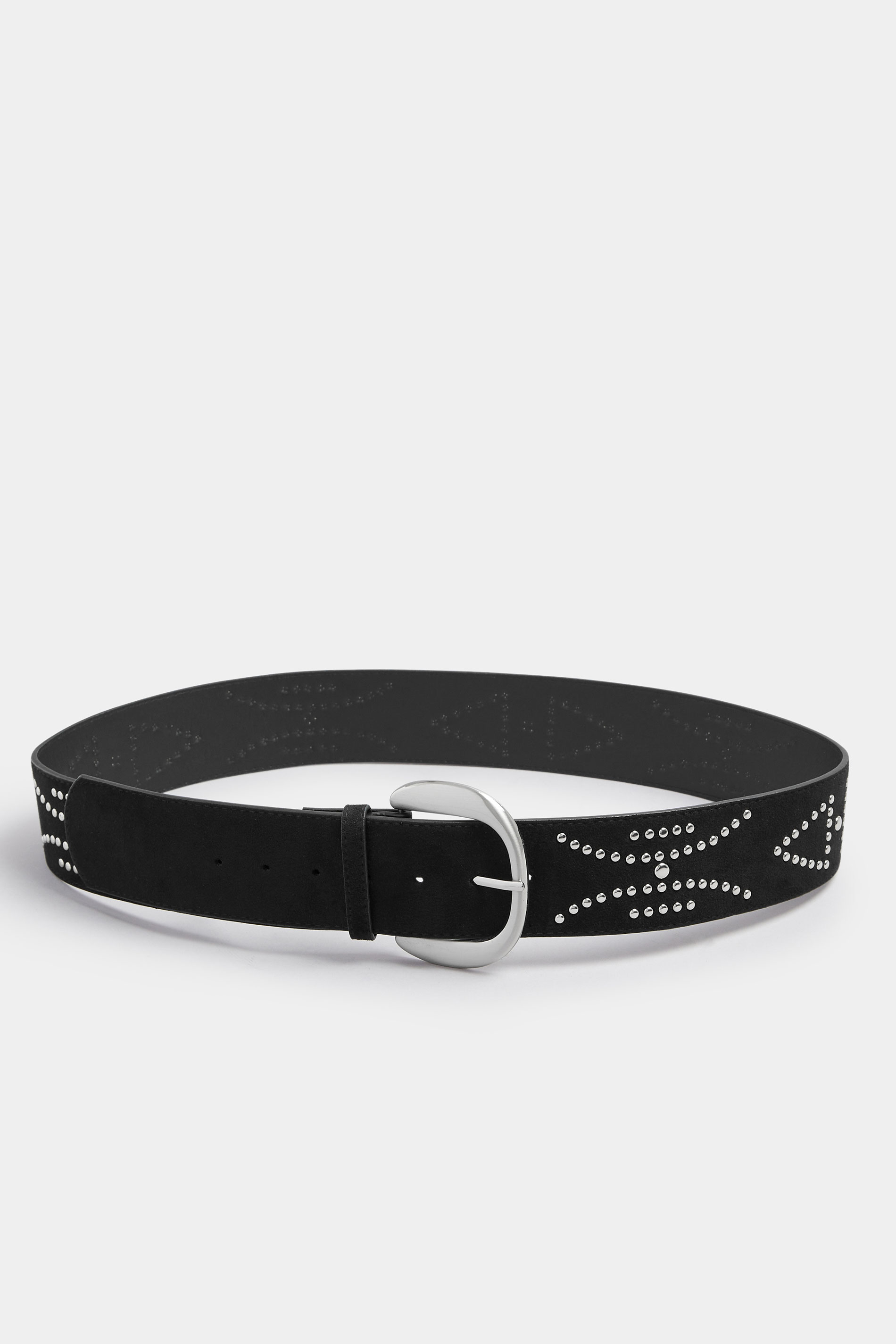 Black Faux Suede Stud Detail Wide Belt | Yours Clothing 2